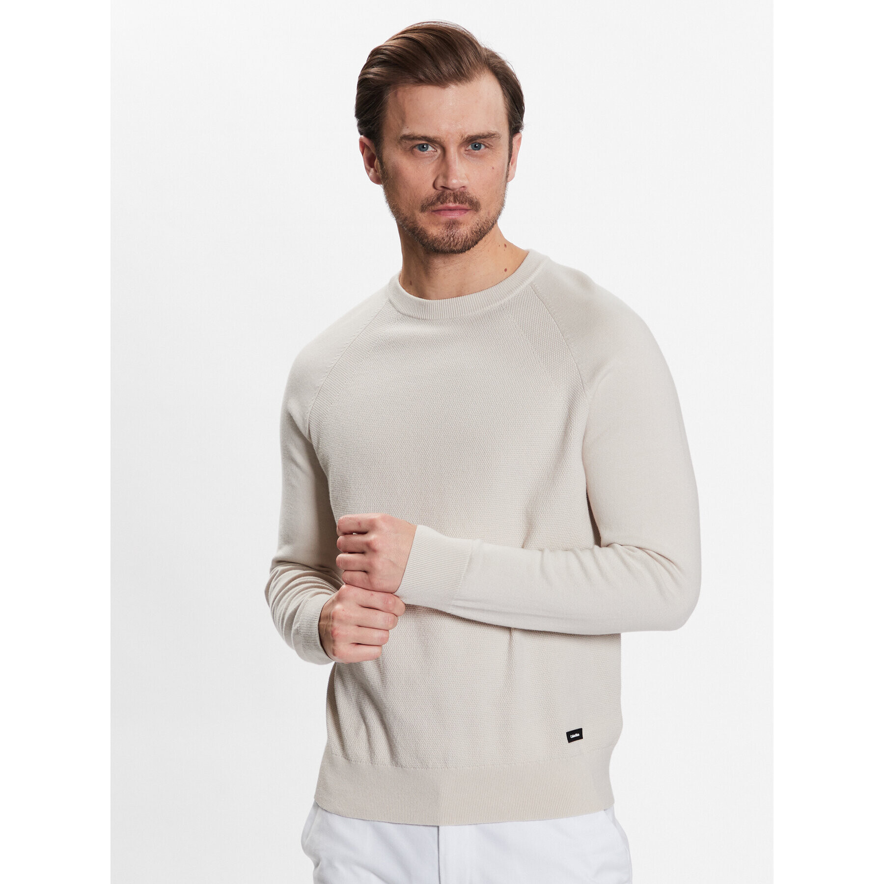 Calvin Klein Sveter Structure Cn Sweater K10K111012 Béžová Regular Fit - Pepit.sk