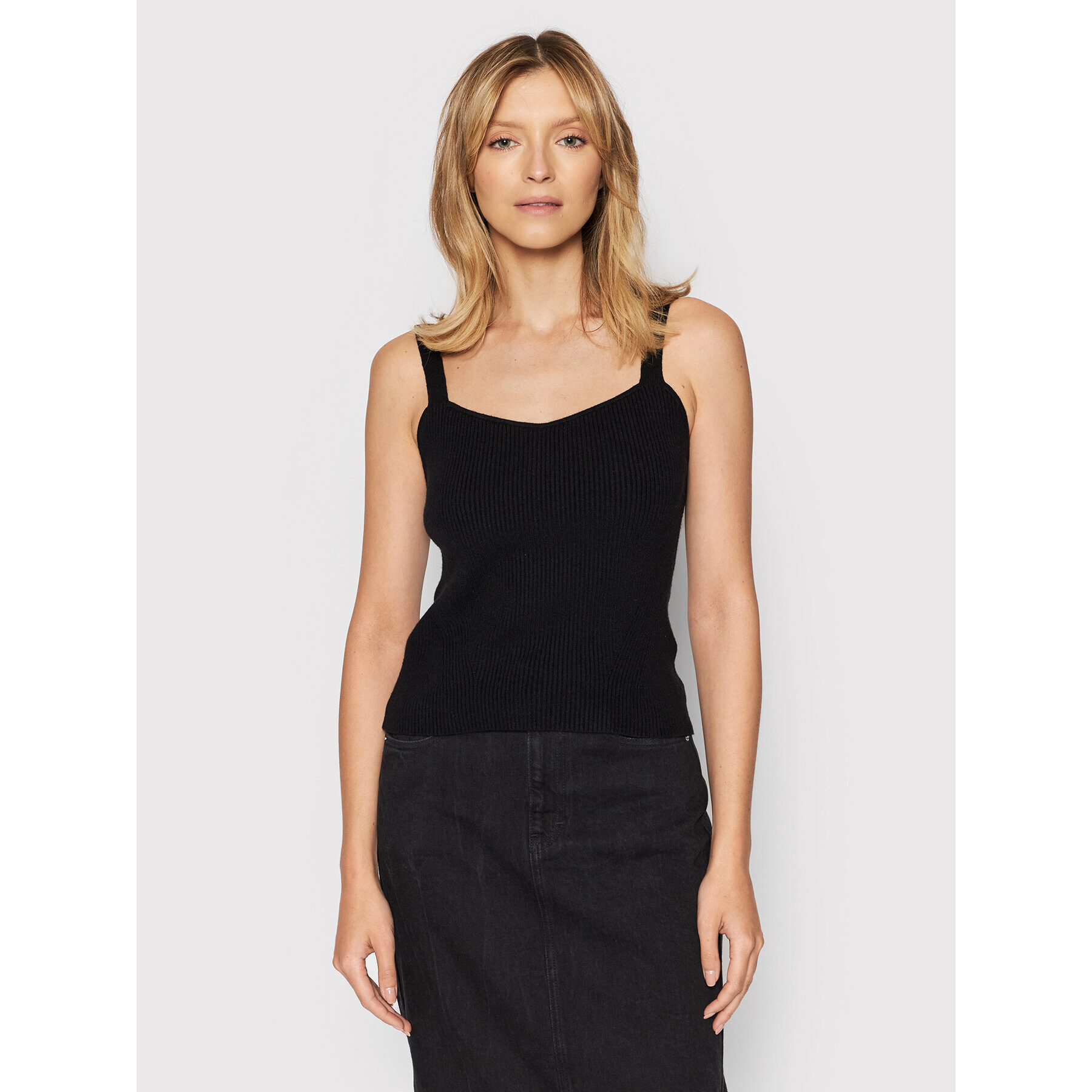 Calvin Klein Top Essential Rib Knitted Cami K20K203478 Čierna Slim Fit - Pepit.sk