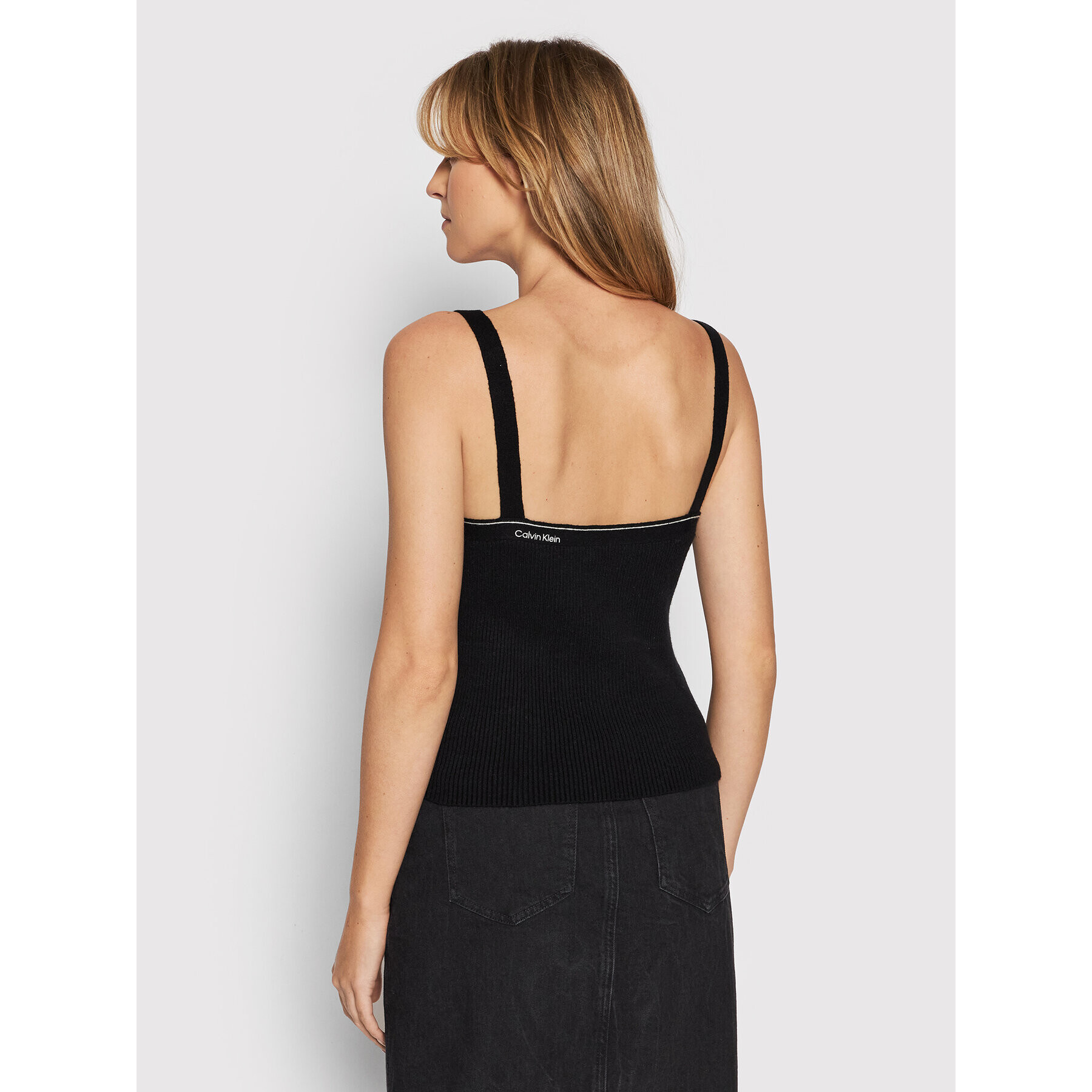 Calvin Klein Top Essential Rib Knitted Cami K20K203478 Čierna Slim Fit - Pepit.sk