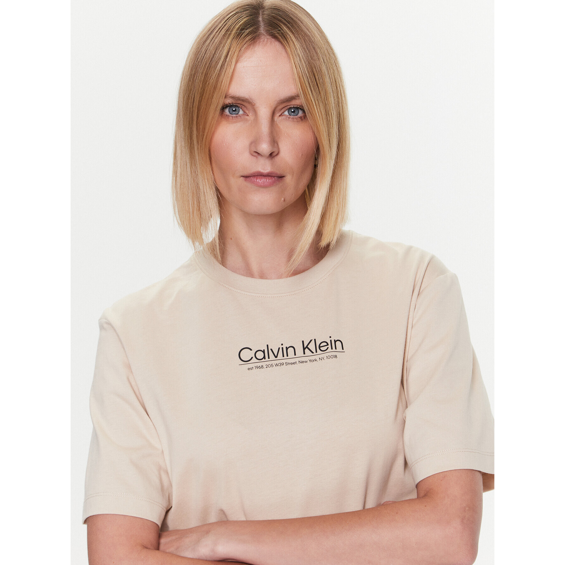 Calvin Klein Tričko Coordinates Logo Graphic K20K204996 Béžová Regular Fit - Pepit.sk