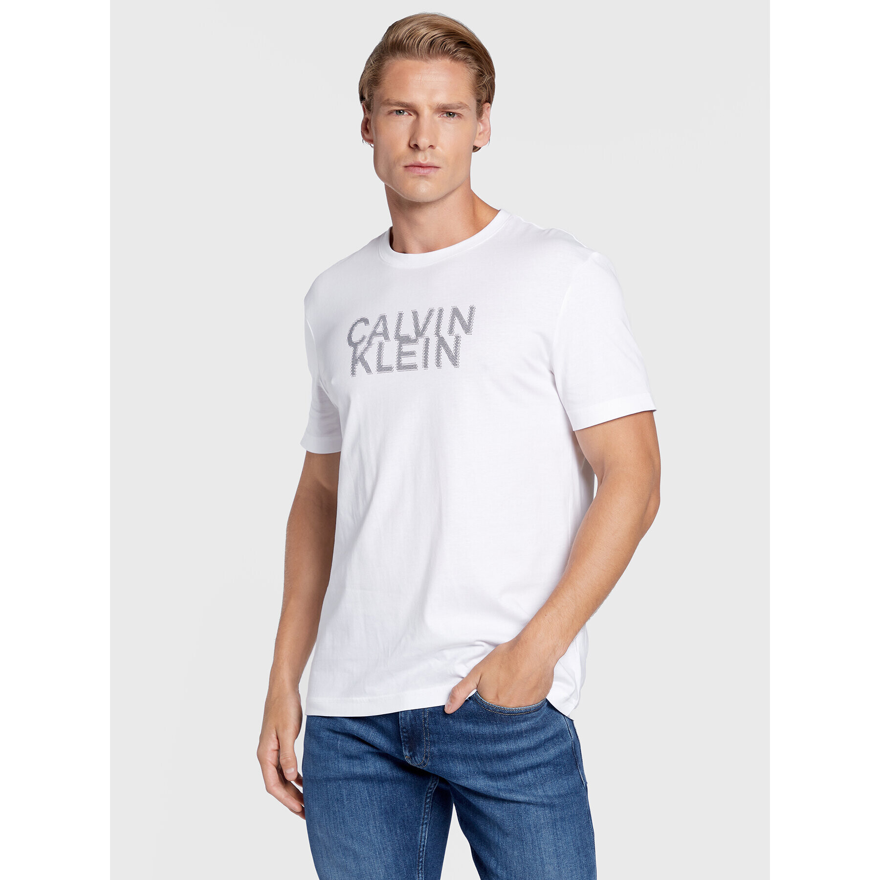 Calvin Klein Tričko Distorted K10K110113 Biela Regular Fit - Pepit.sk