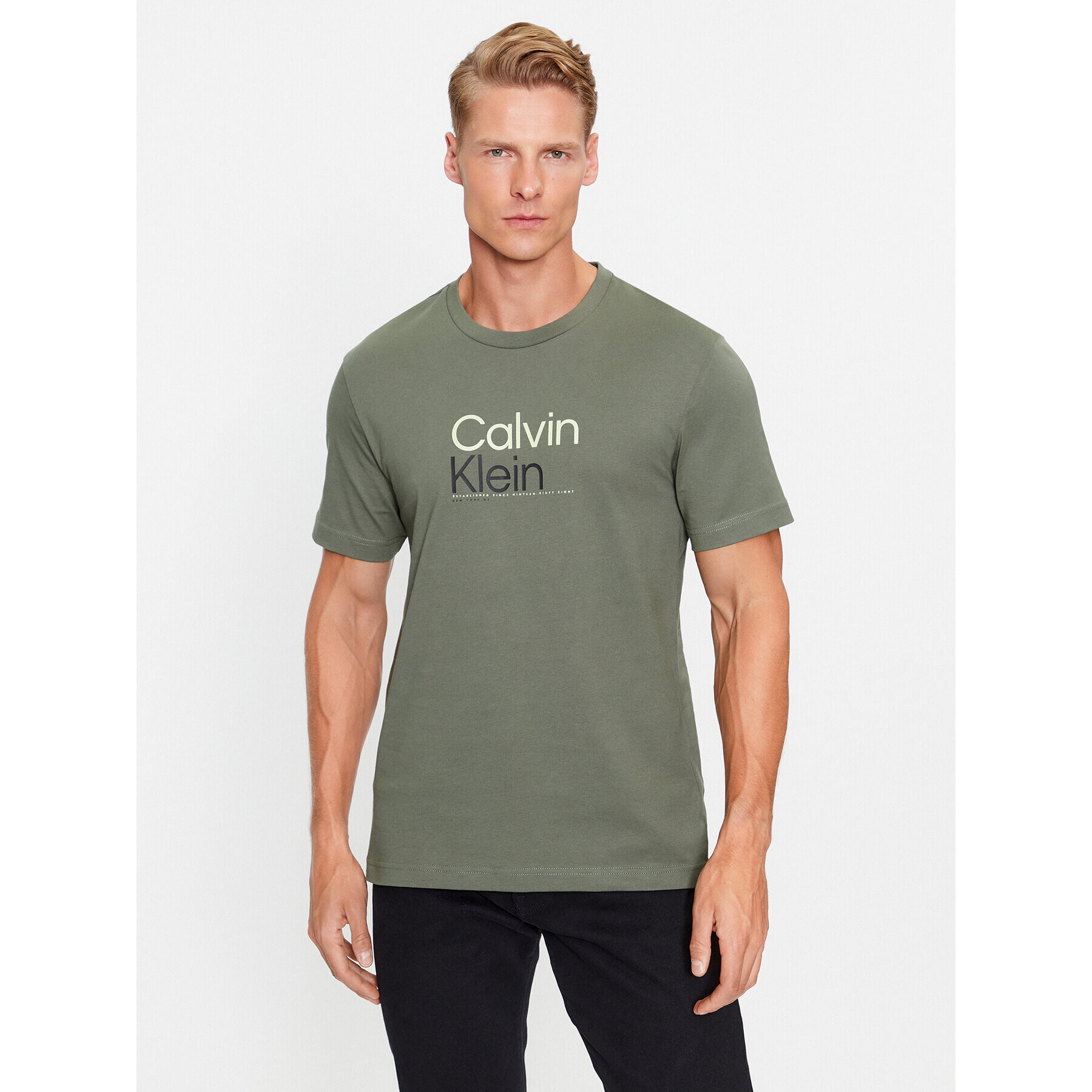 Calvin Klein Tričko K10K111841 Zelená Regular Fit - Pepit.sk