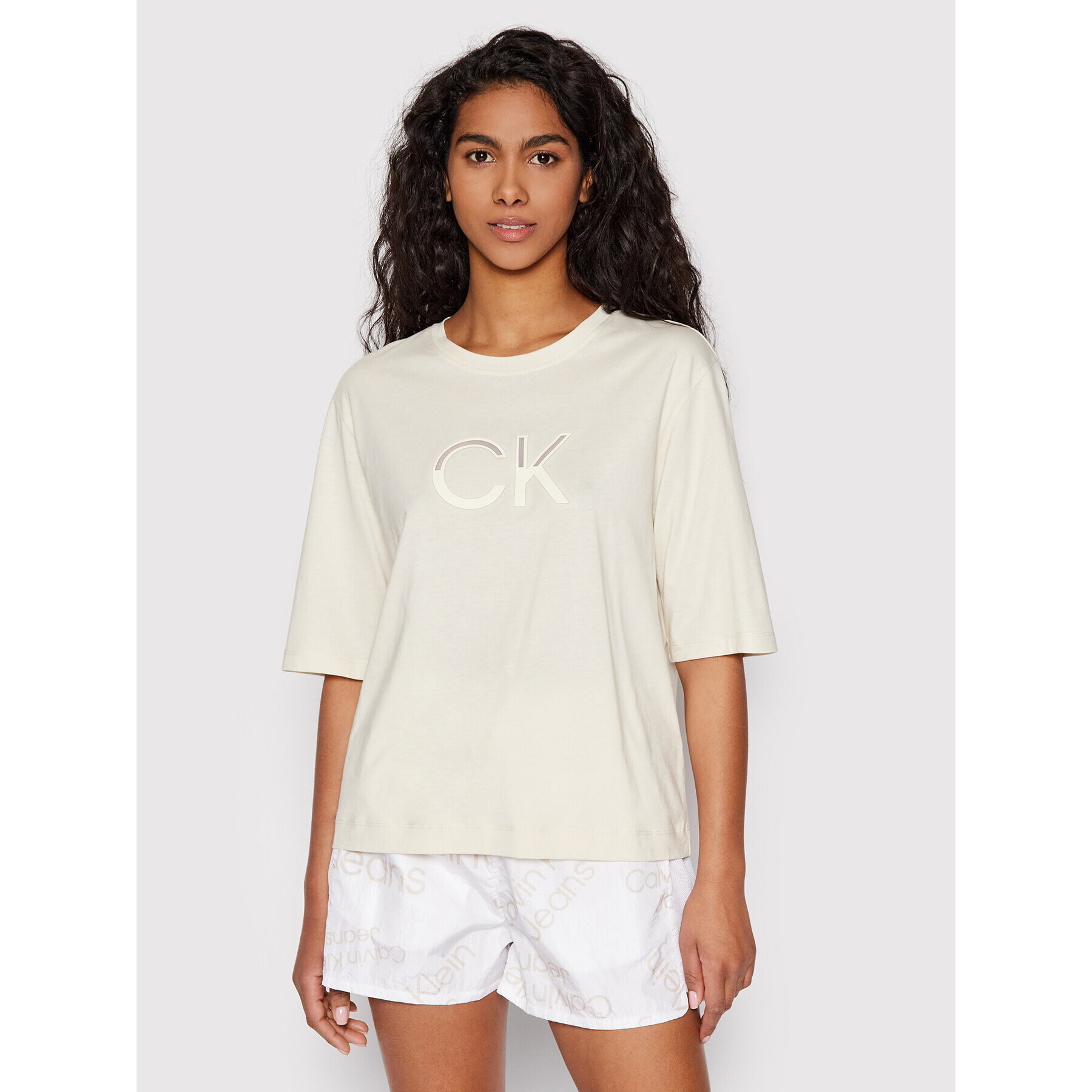 Calvin Klein Tričko Mesh Logo K20K203752 Béžová Relaxed Fit - Pepit.sk