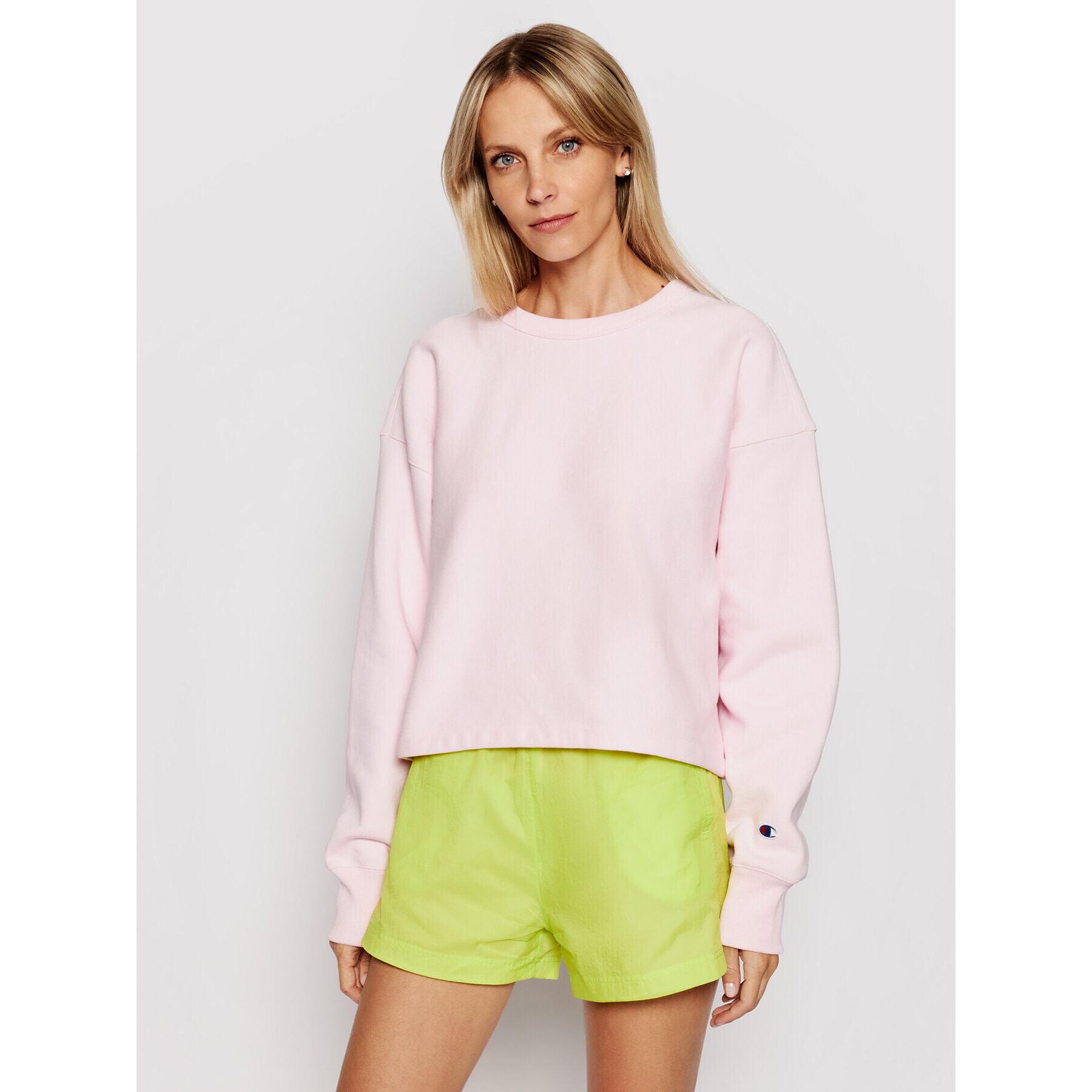 Champion Mikina Cropped Reverse Weave Logo Neck 112692 Ružová Oversize - Pepit.sk