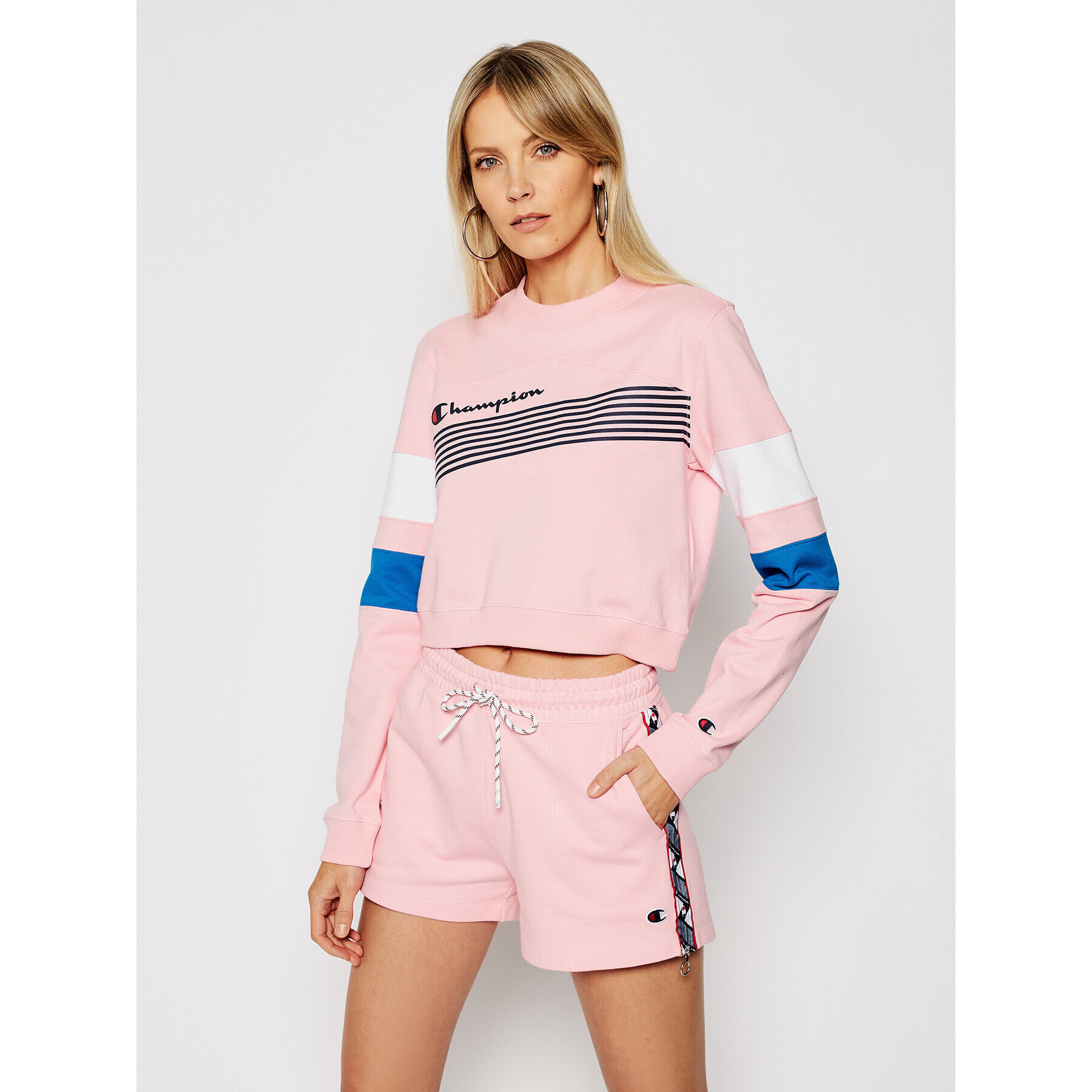 Champion Mikina Graphic Stripe And Colour Block 112761 Ružová Custom Fit - Pepit.sk