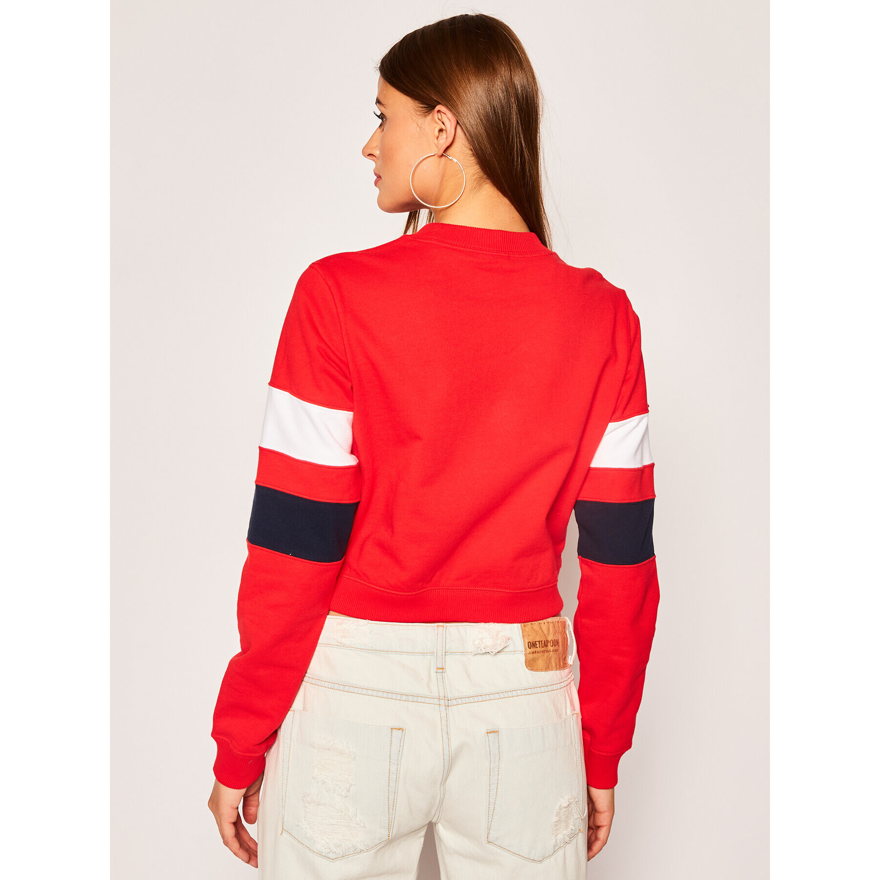 Champion Mikina Graphic Stripe And Colour Block Cropped 112761 Červená Regular Fit - Pepit.sk