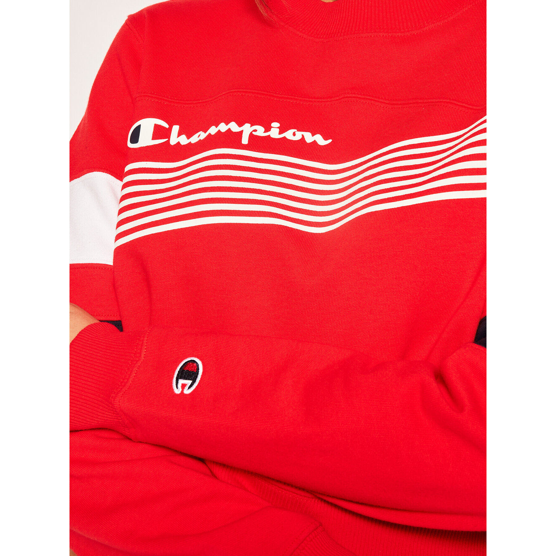 Champion Mikina Graphic Stripe And Colour Block Cropped 112761 Červená Regular Fit - Pepit.sk