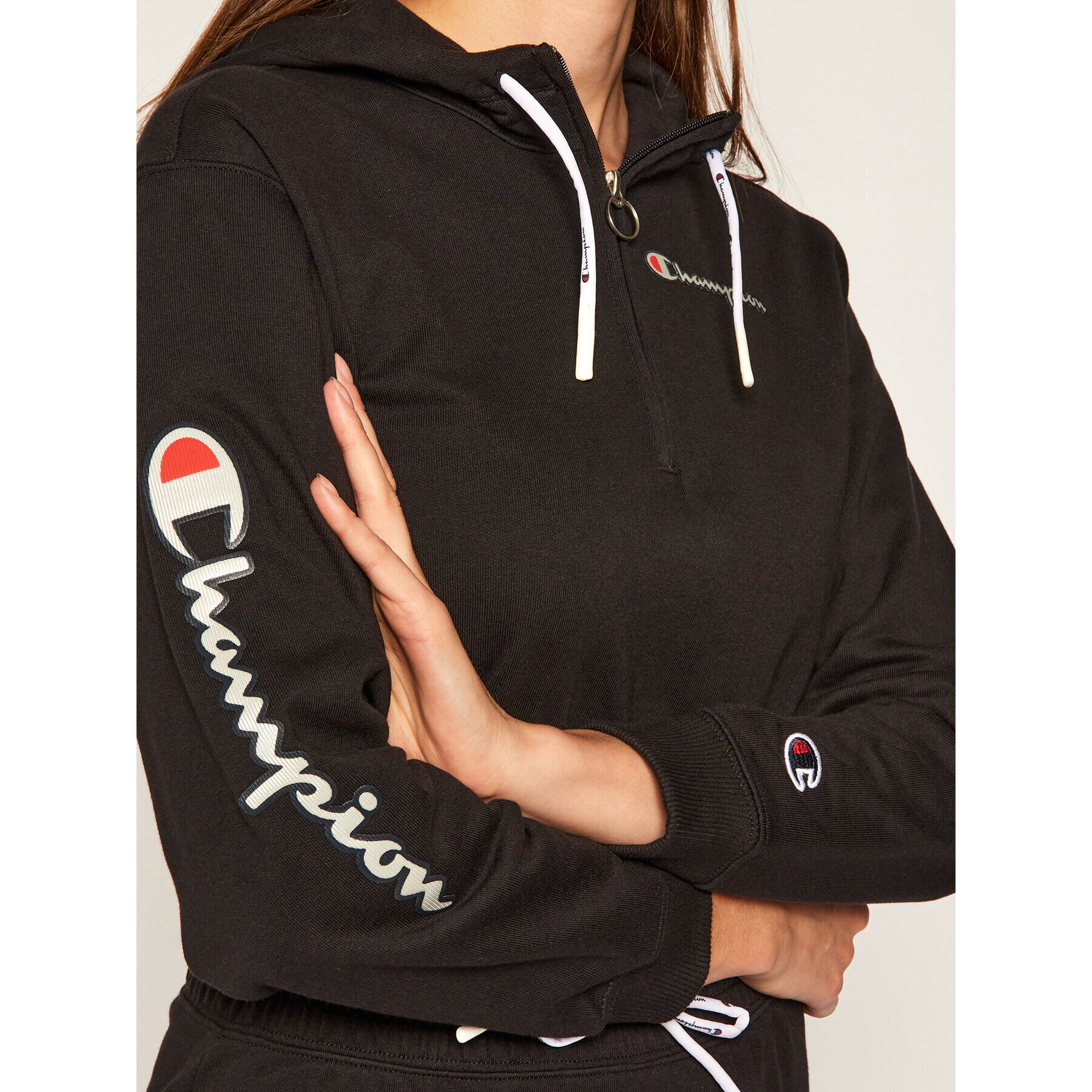 Champion Mikina Half Zip-Up Script Logo 112641 Čierna Custom Fit - Pepit.sk