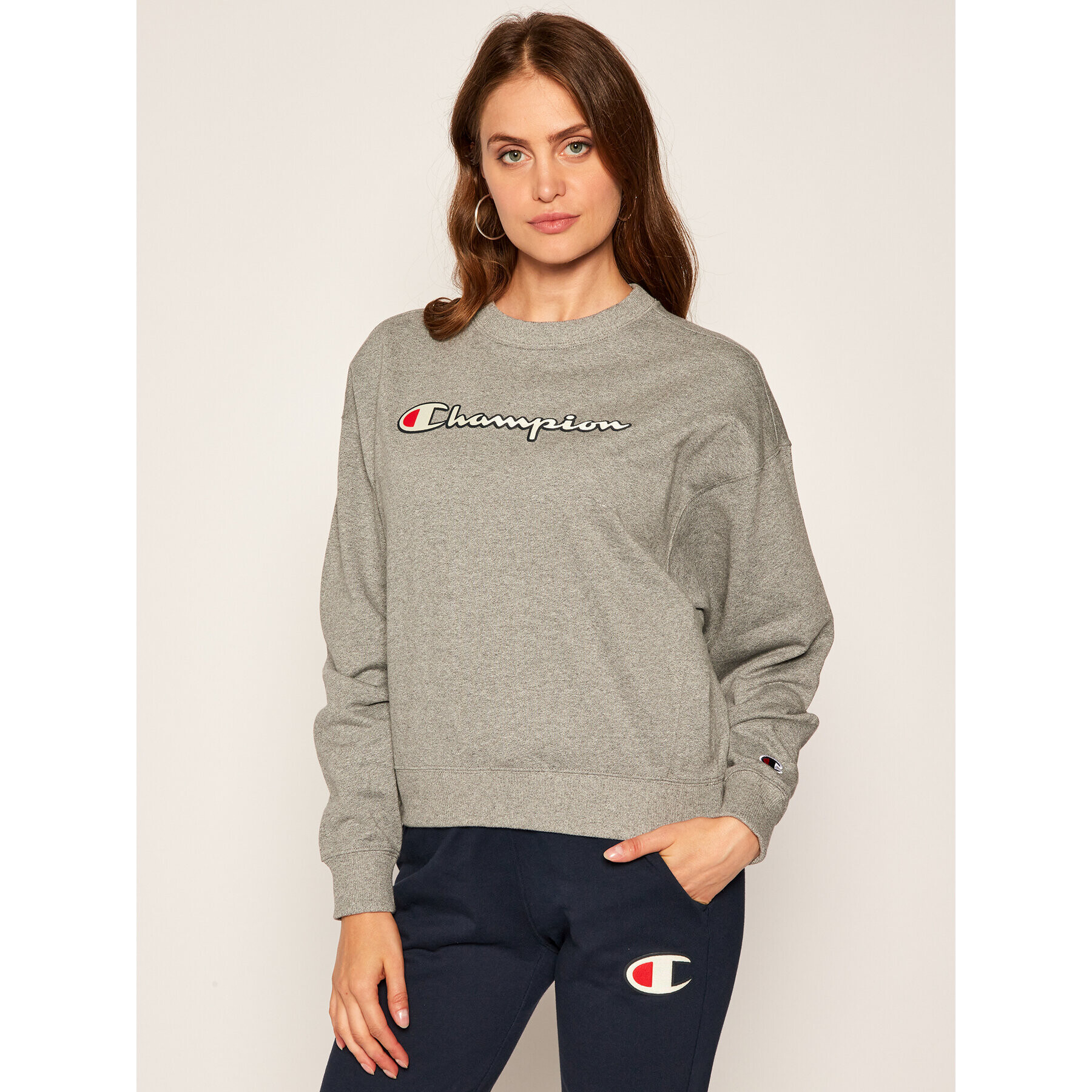 Champion Mikina Vintage Script Logo 112640 Sivá Custom Fit - Pepit.sk