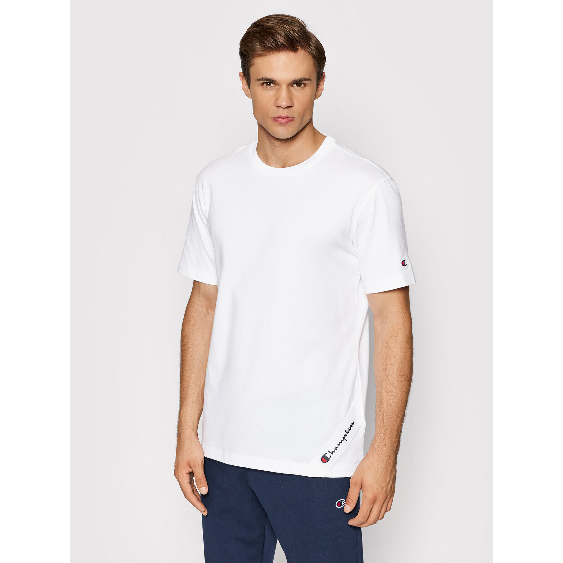 Champion Tričko Asymmetric Script Logo 216553 Biela Regular Fit - Pepit.sk