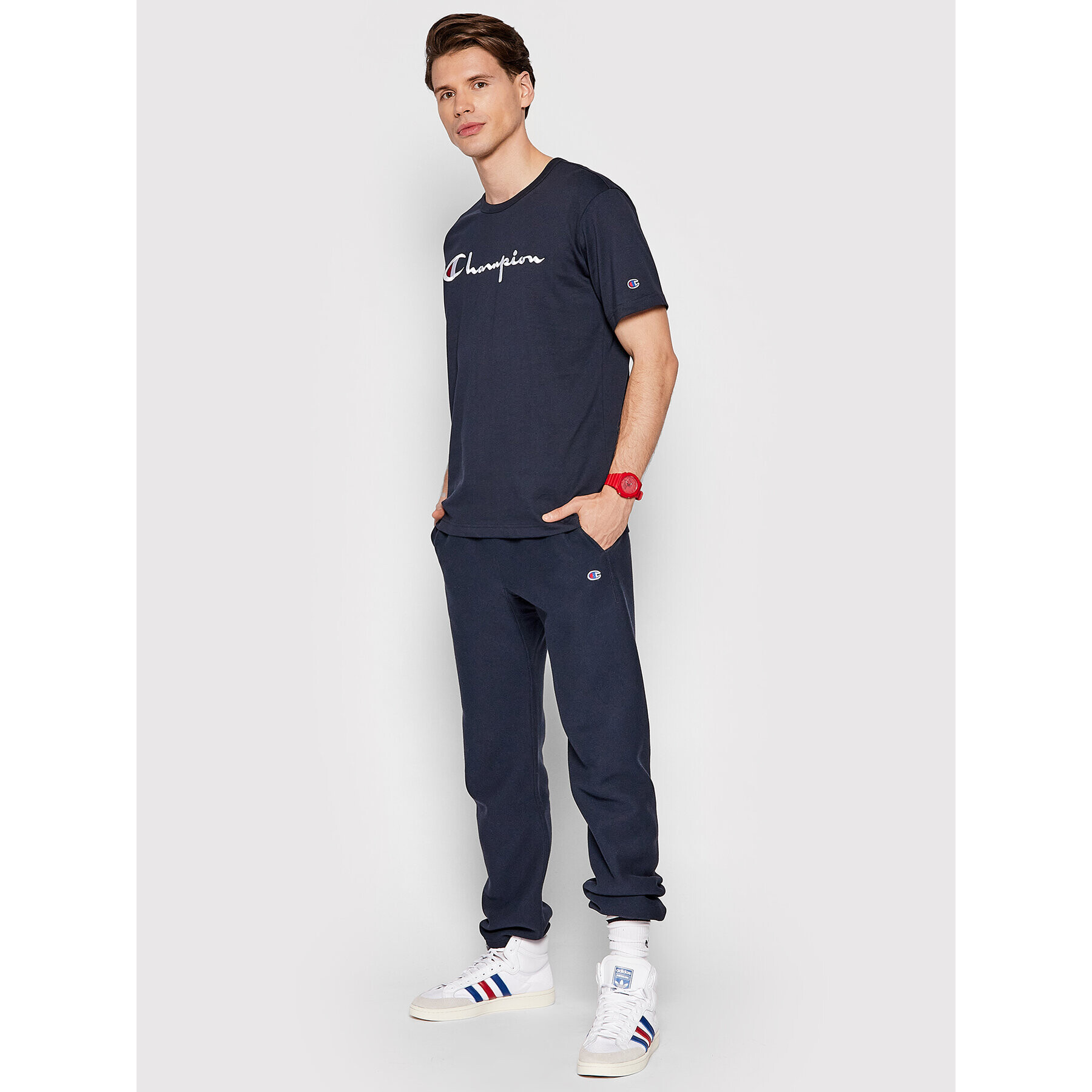 Champion Tričko Big Script Logo 216547 Tmavomodrá Regular Fit - Pepit.sk