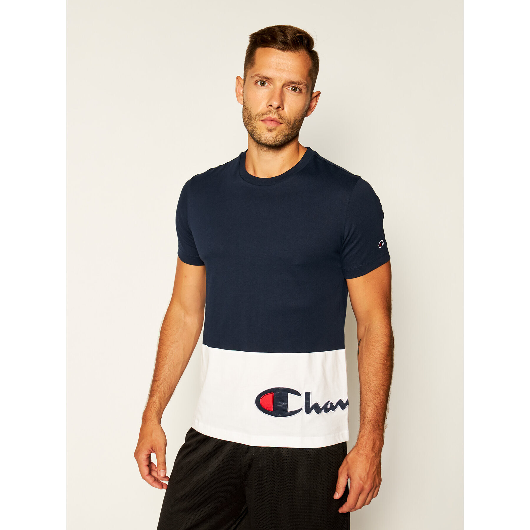 Champion Tričko Colour Block Warparound Logo 214208 Tmavomodrá Regular Fit - Pepit.sk