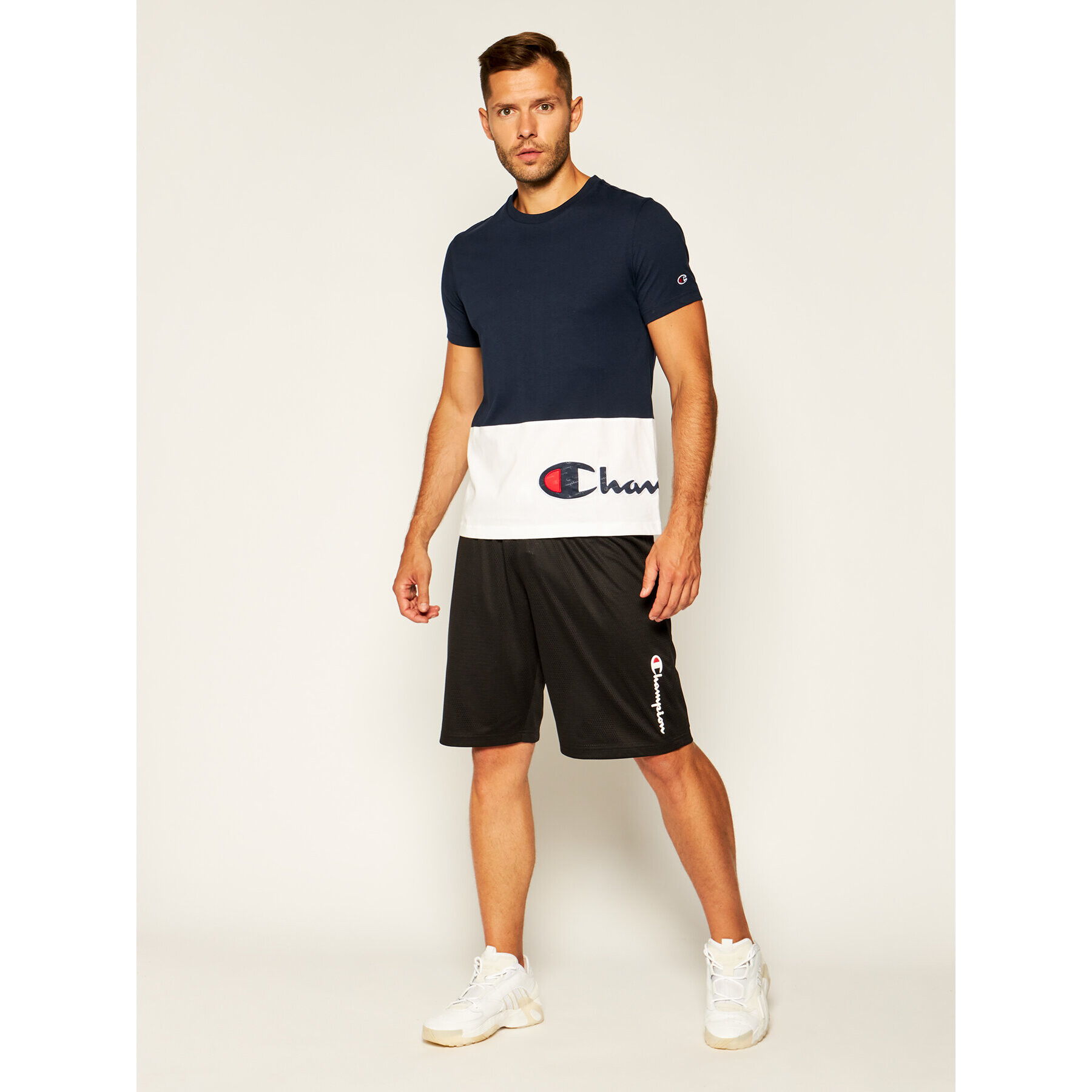 Champion Tričko Colour Block Warparound Logo 214208 Tmavomodrá Regular Fit - Pepit.sk