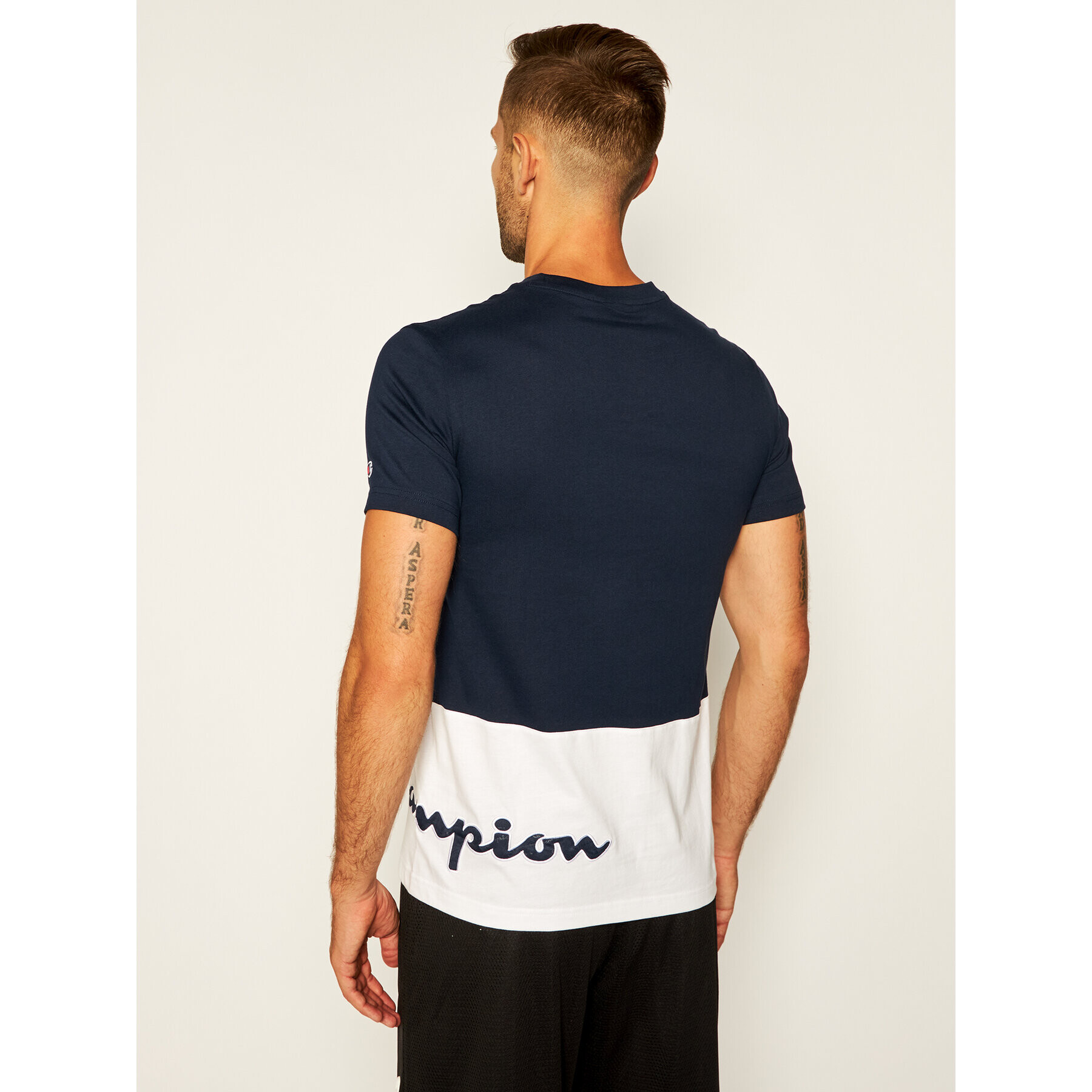 Champion Tričko Colour Block Warparound Logo 214208 Tmavomodrá Regular Fit - Pepit.sk