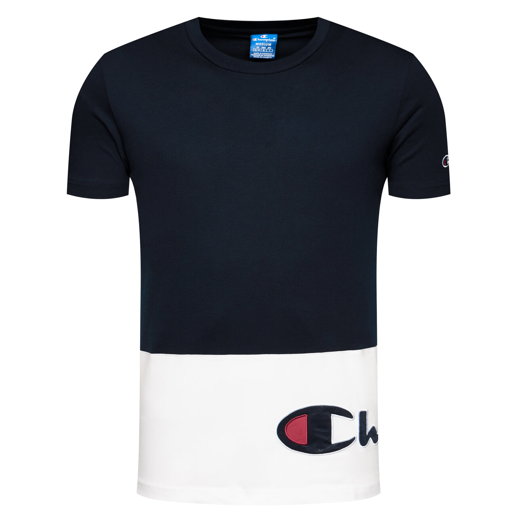 Champion Tričko Colour Block Warparound Logo 214208 Tmavomodrá Regular Fit - Pepit.sk