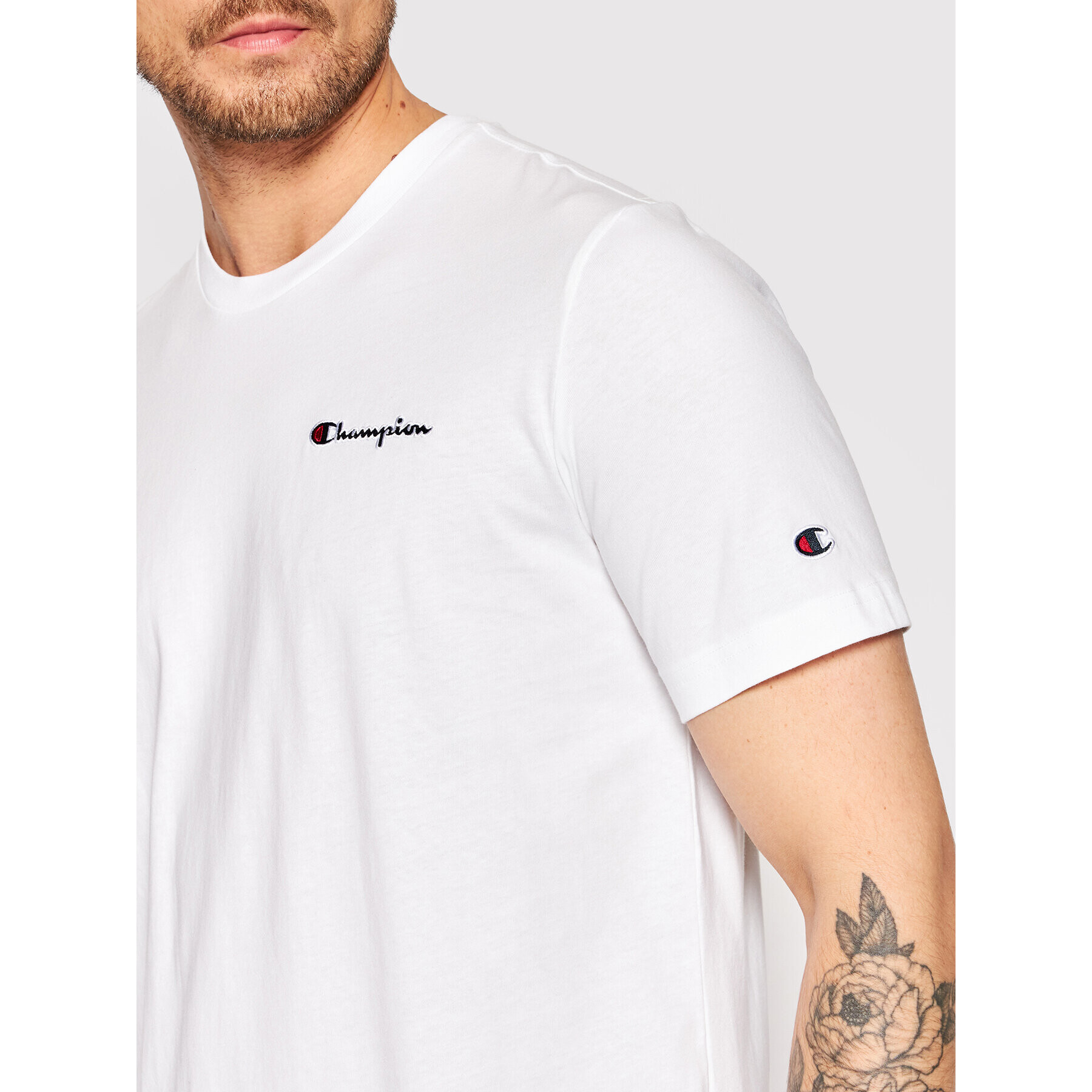 Champion Tričko Embroidered Script Logo 217813 Biela Regular Fit - Pepit.sk