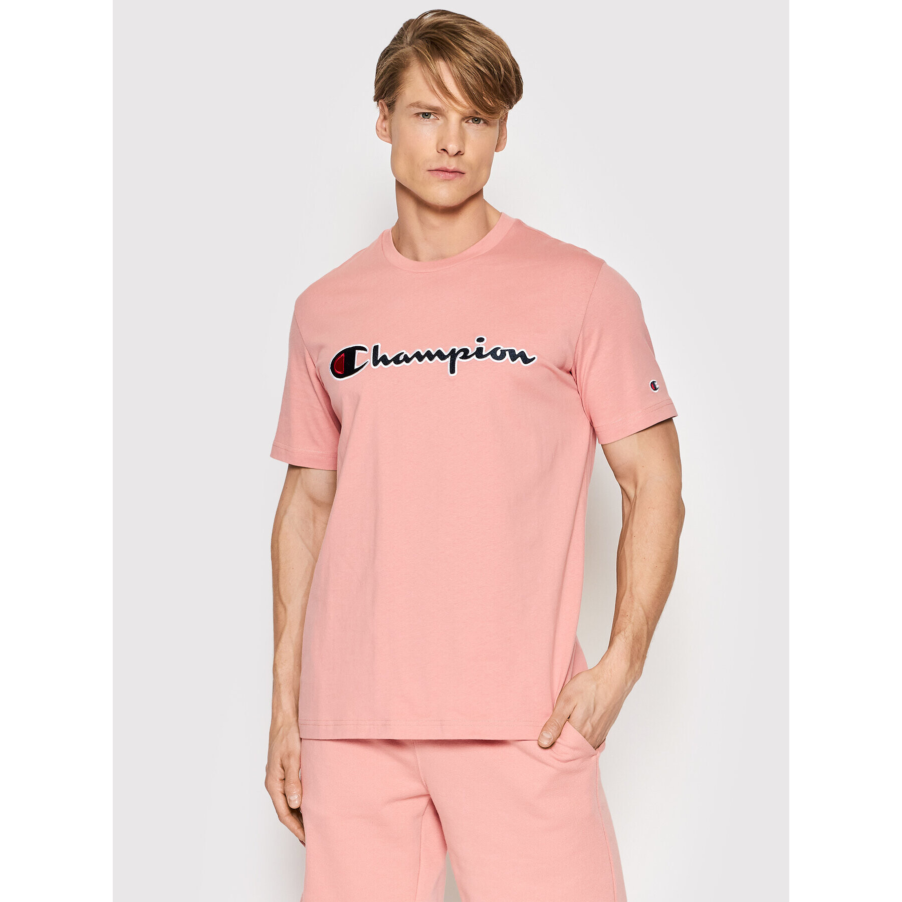 Champion Tričko Script Logo 217814 Ružová Comfort Fit - Pepit.sk