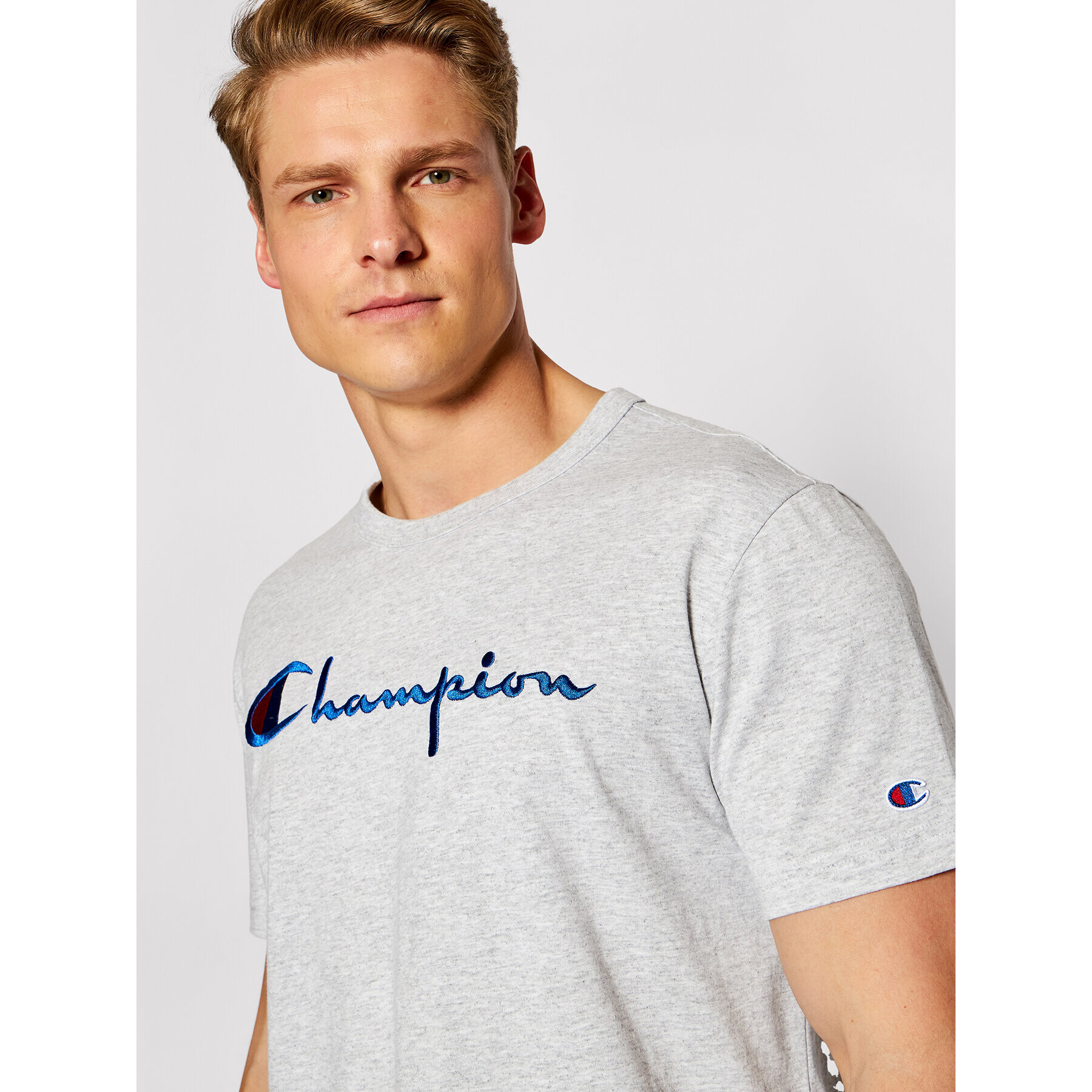 Champion Tričko Script Logo Crew 210972 Sivá Regular Fit - Pepit.sk