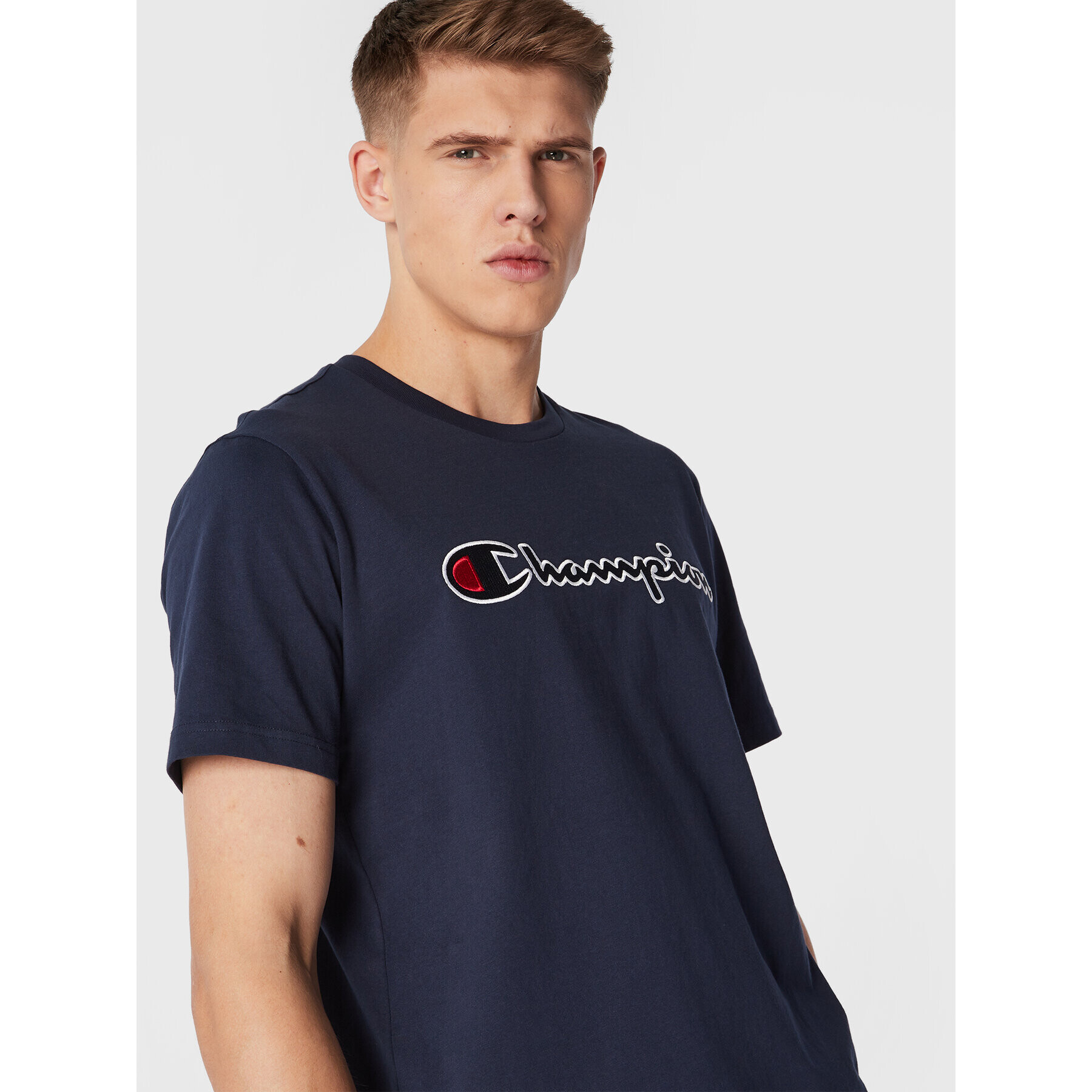 Champion Tričko Script Logo Embroidery 218007 Tmavomodrá Regular Fit - Pepit.sk