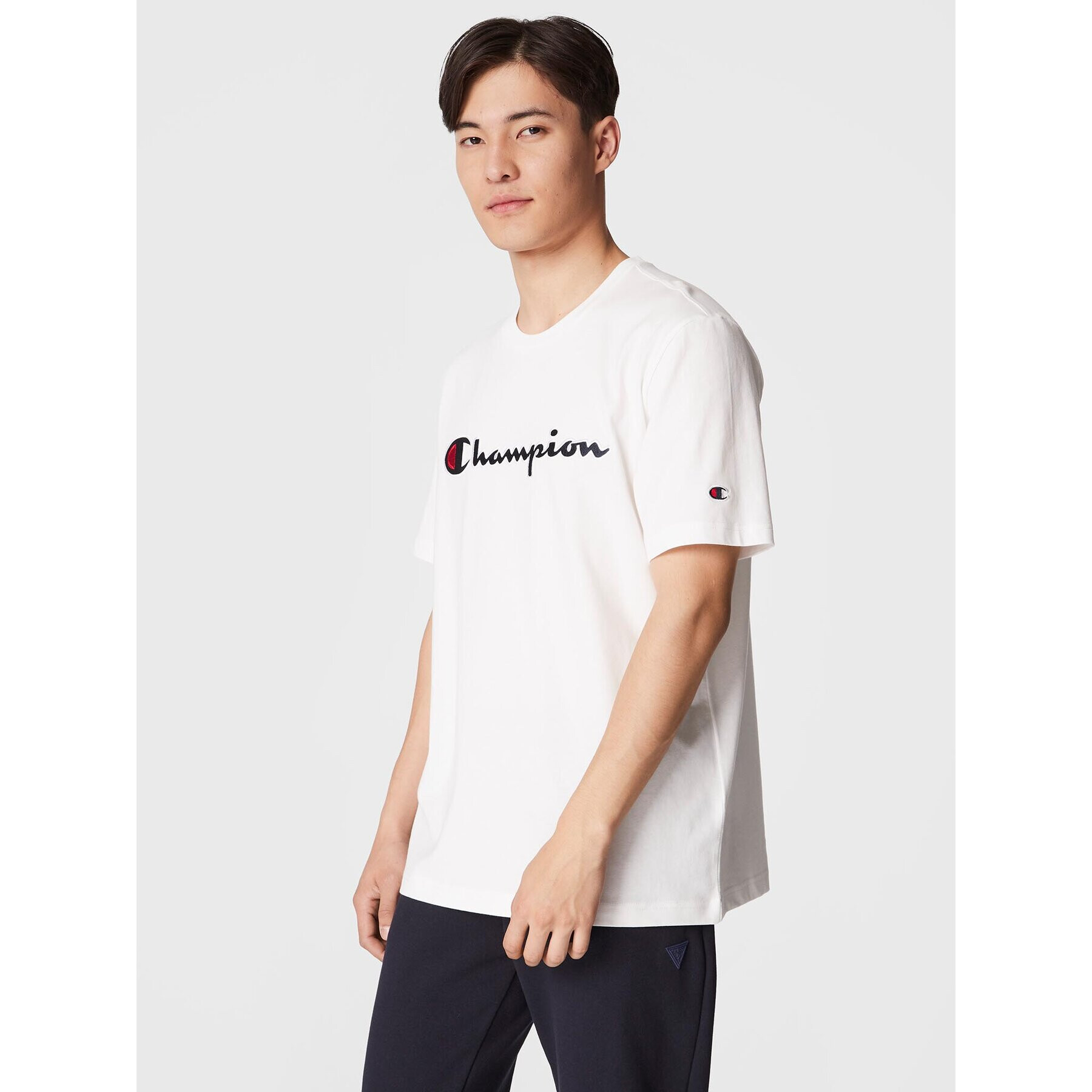 Champion Tričko Script Logo Emroidery 218007 Biela Regular Fit - Pepit.sk