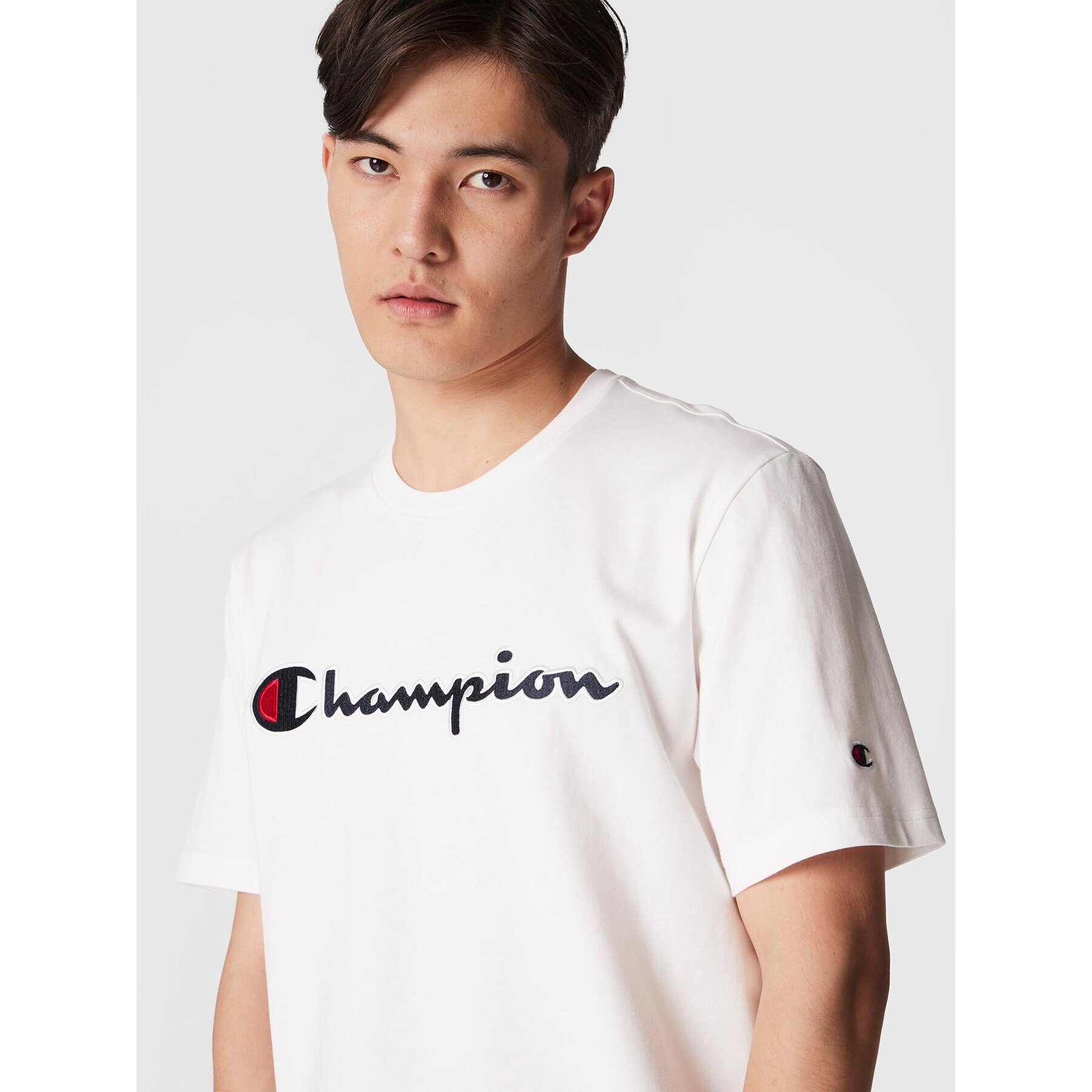 Champion Tričko Script Logo Emroidery 218007 Biela Regular Fit - Pepit.sk