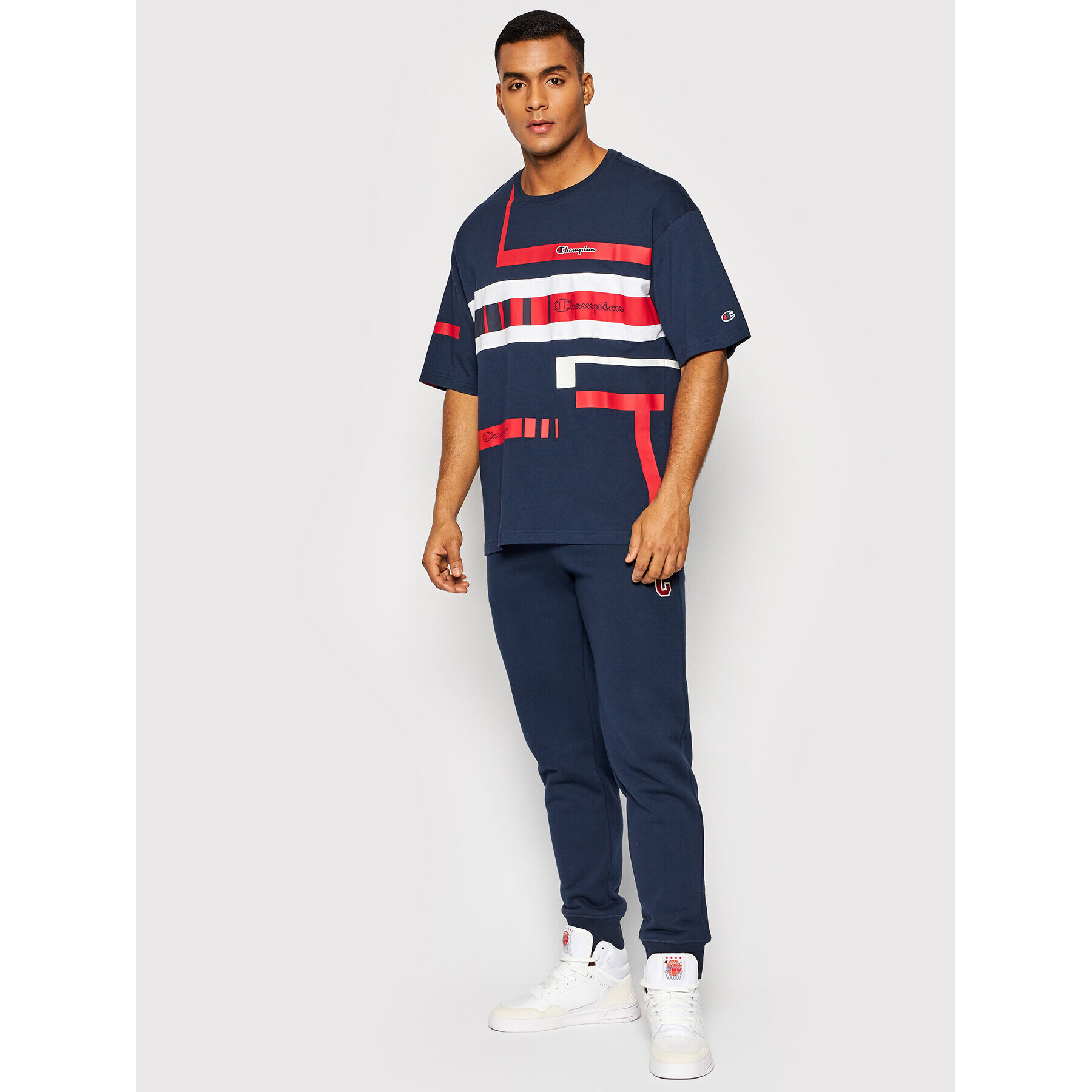 Champion Tričko Script Logo Stripe 216487 Tmavomodrá Custom Fit - Pepit.sk