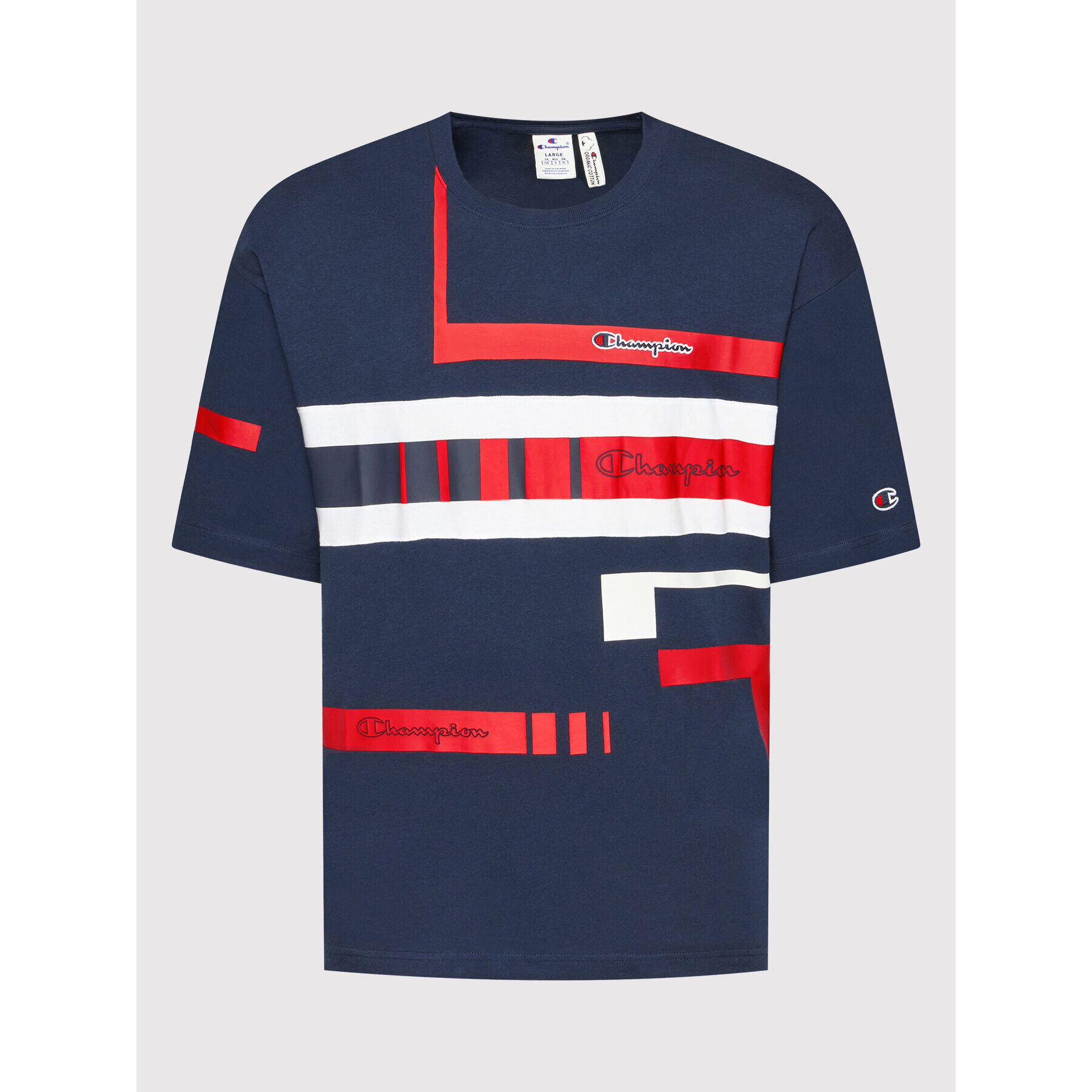 Champion Tričko Script Logo Stripe 216487 Tmavomodrá Custom Fit - Pepit.sk