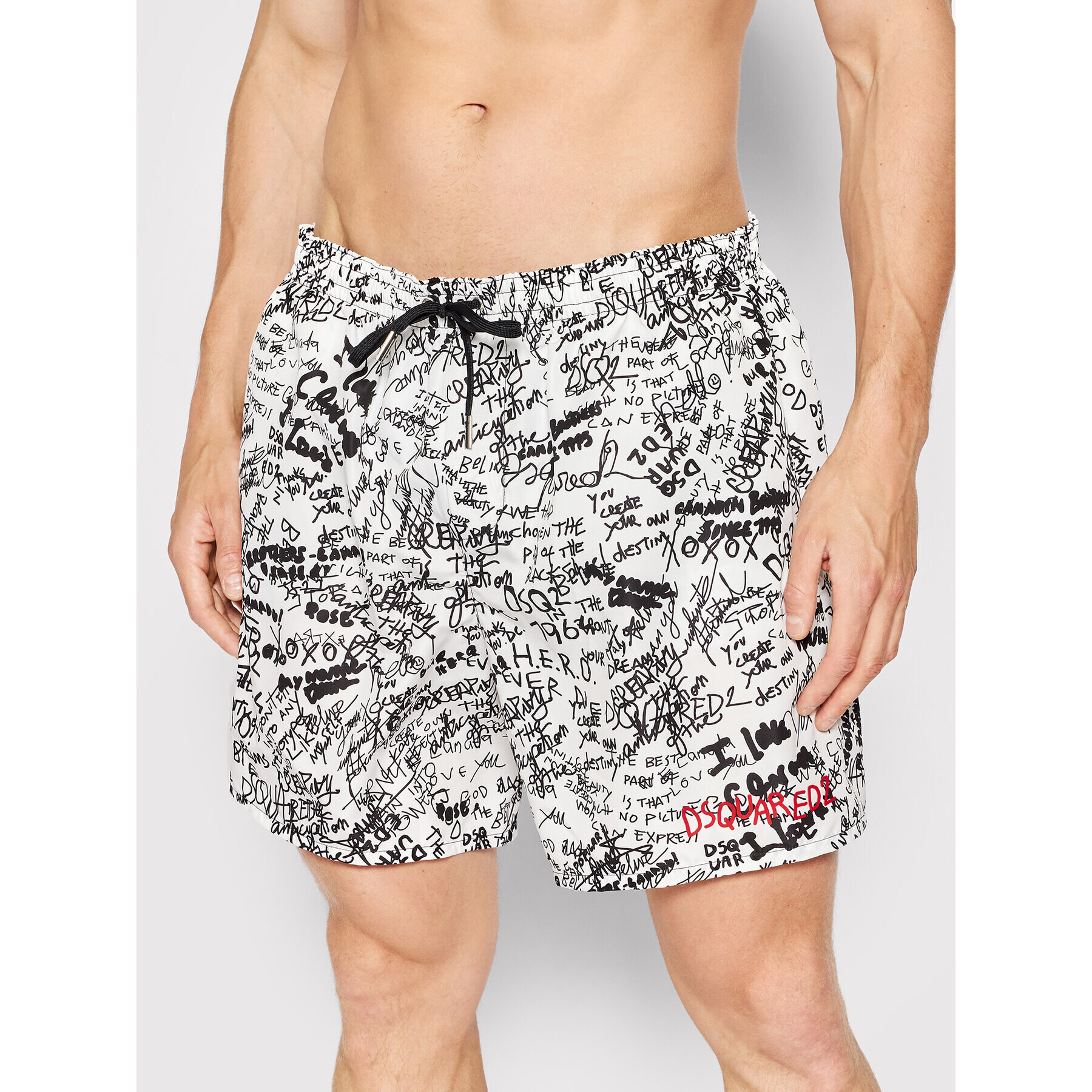 Dsquared2 Underwear Plavecké šortky Scribbles Midi D7B544190 Biela Regular Fit - Pepit.sk