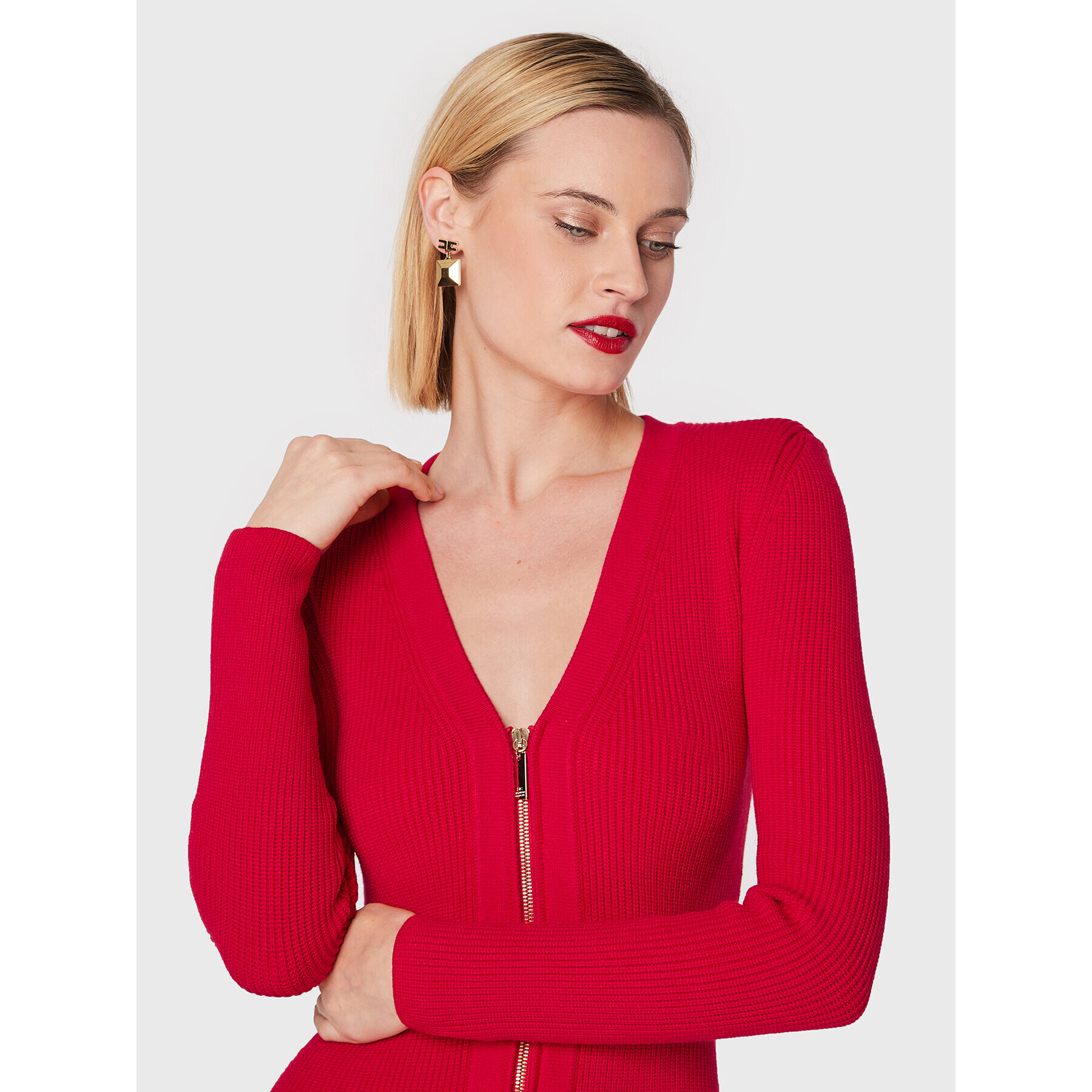 Elisabetta Franchi Úpletové šaty AM-65T-26E2-V550 Červená Slim Fit - Pepit.sk