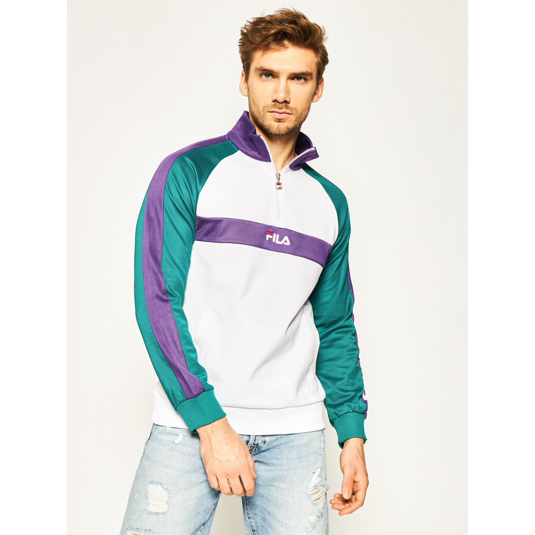 Fila Mikina Men Bayou Half Zip 687483 Biela Regular Fit - Pepit.sk