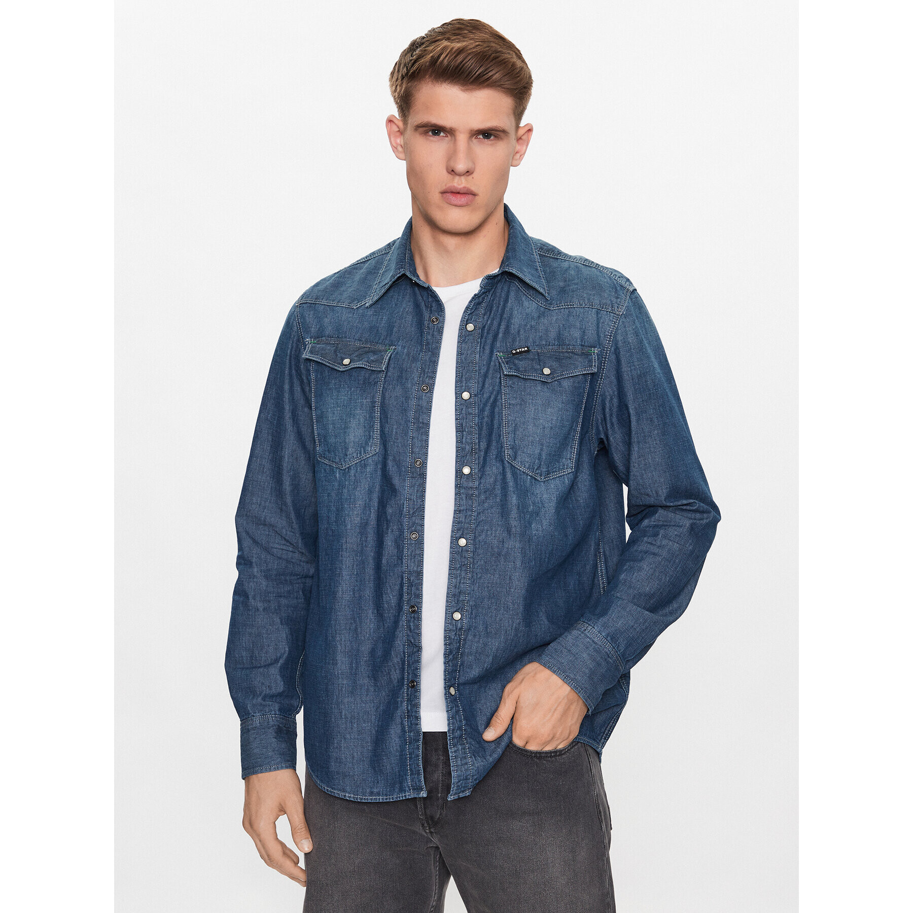 G-Star Raw džínsová košeľa D12698-D311-D891 Modrá Regular Fit - Pepit.sk