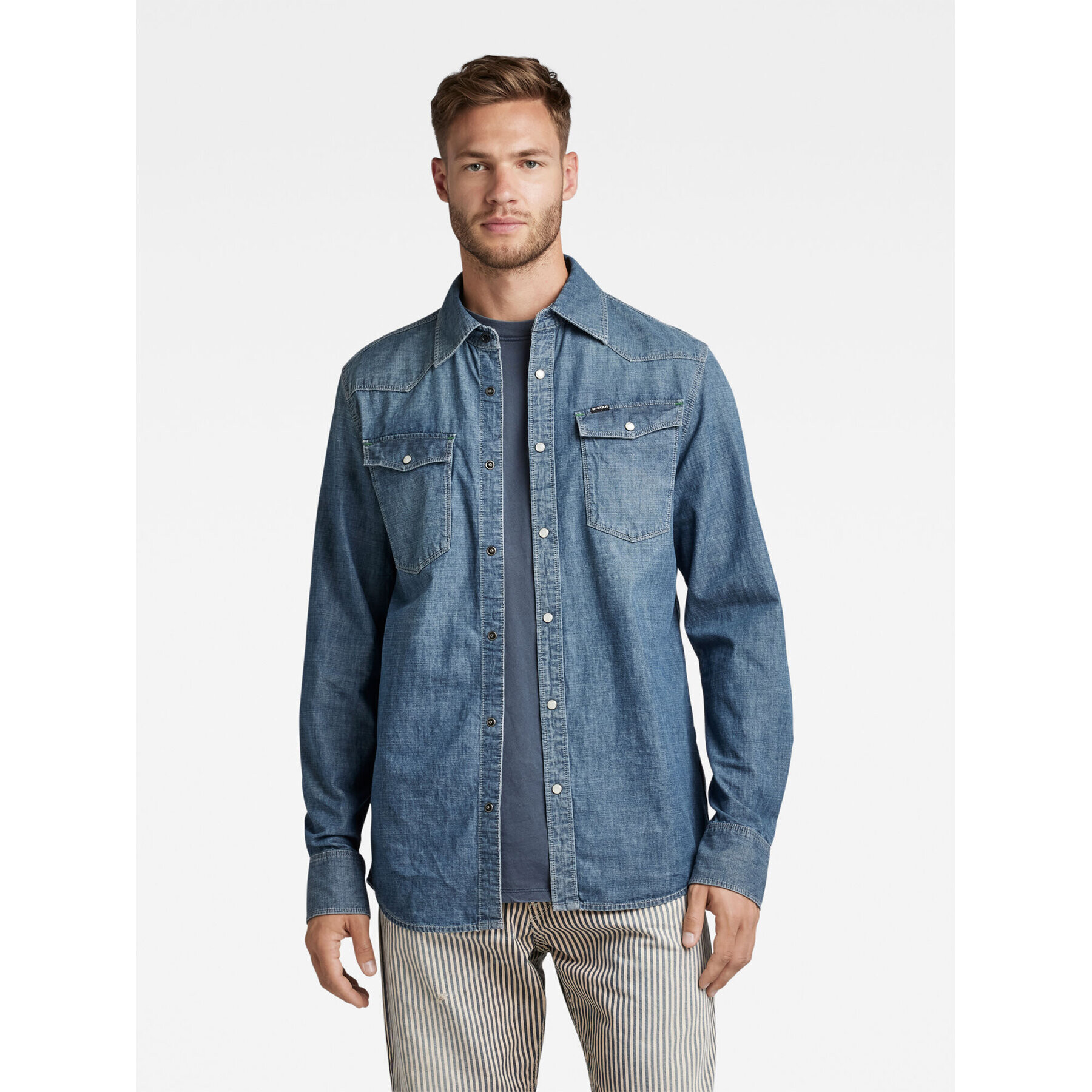 G-Star Raw džínsová košeľa D12698-D311-D891 Modrá Regular Fit - Pepit.sk