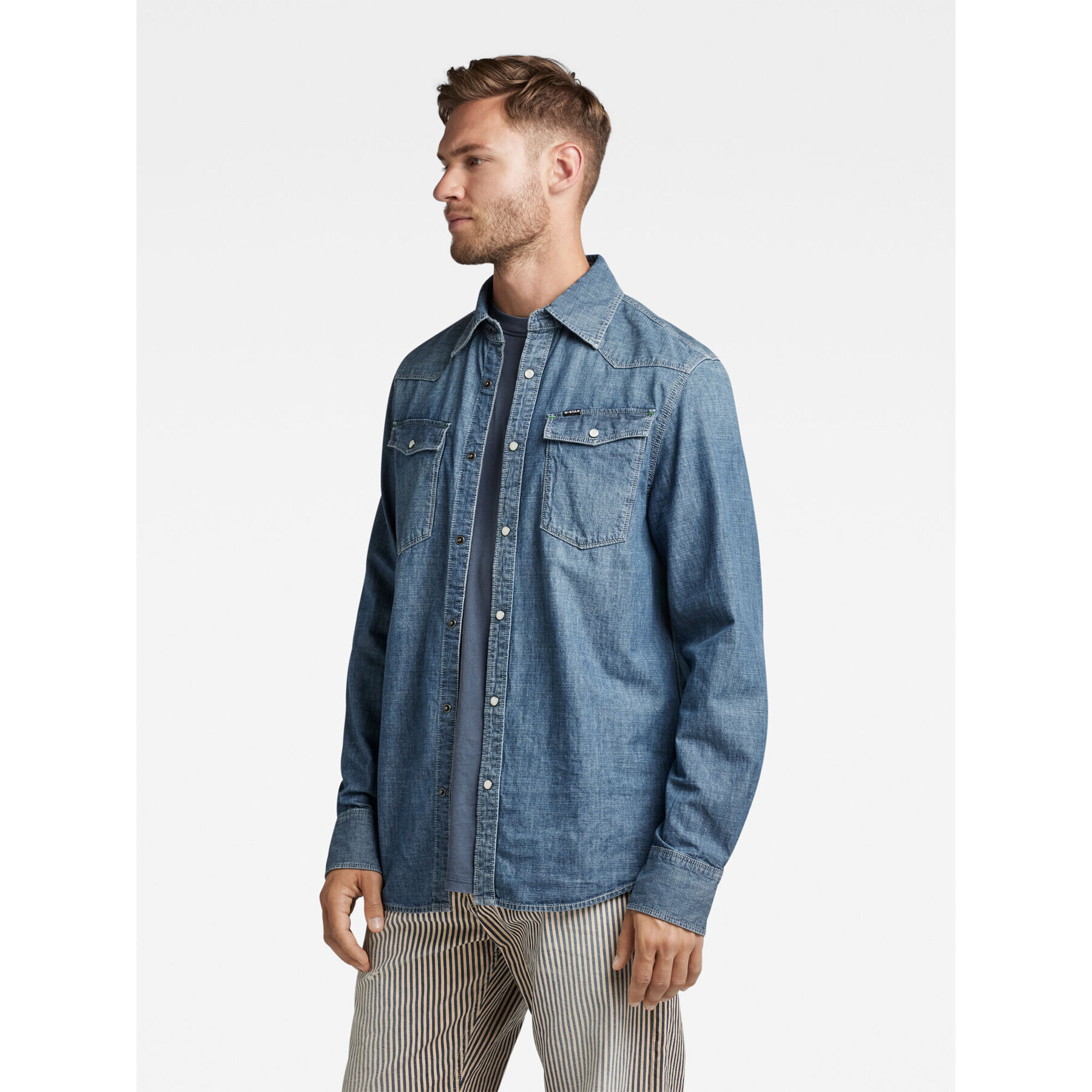 G-Star Raw džínsová košeľa D12698-D311-D891 Modrá Regular Fit - Pepit.sk