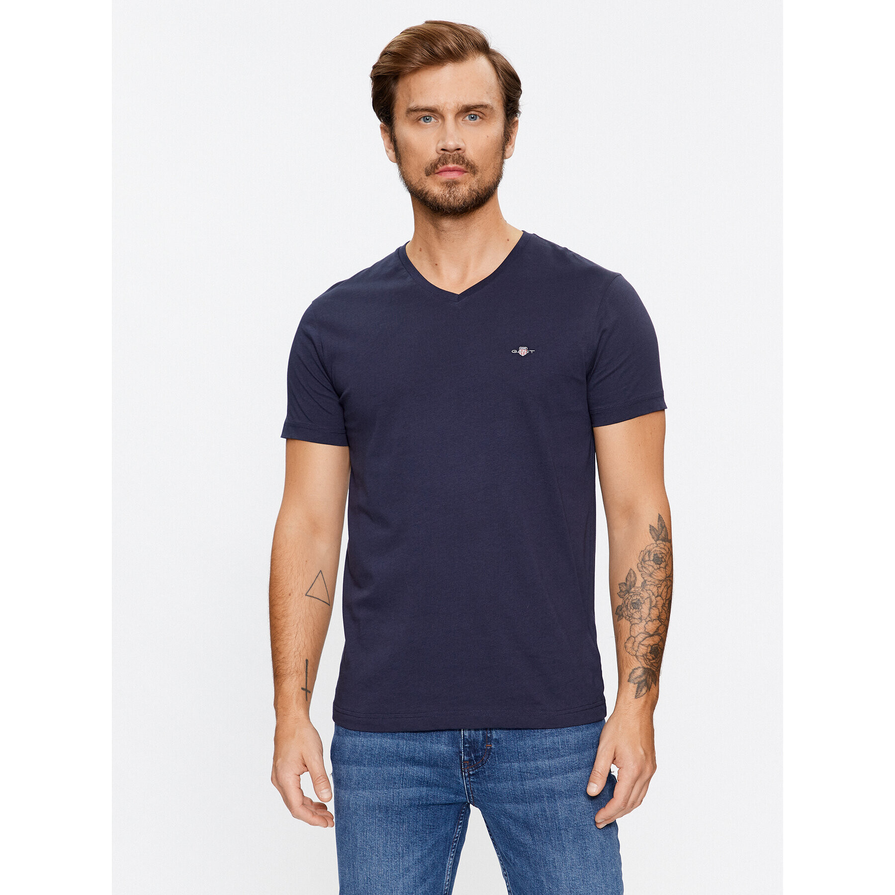 Gant Tričko Slim Shield V-Neck 2003186 Tmavomodrá Slim Fit - Pepit.sk