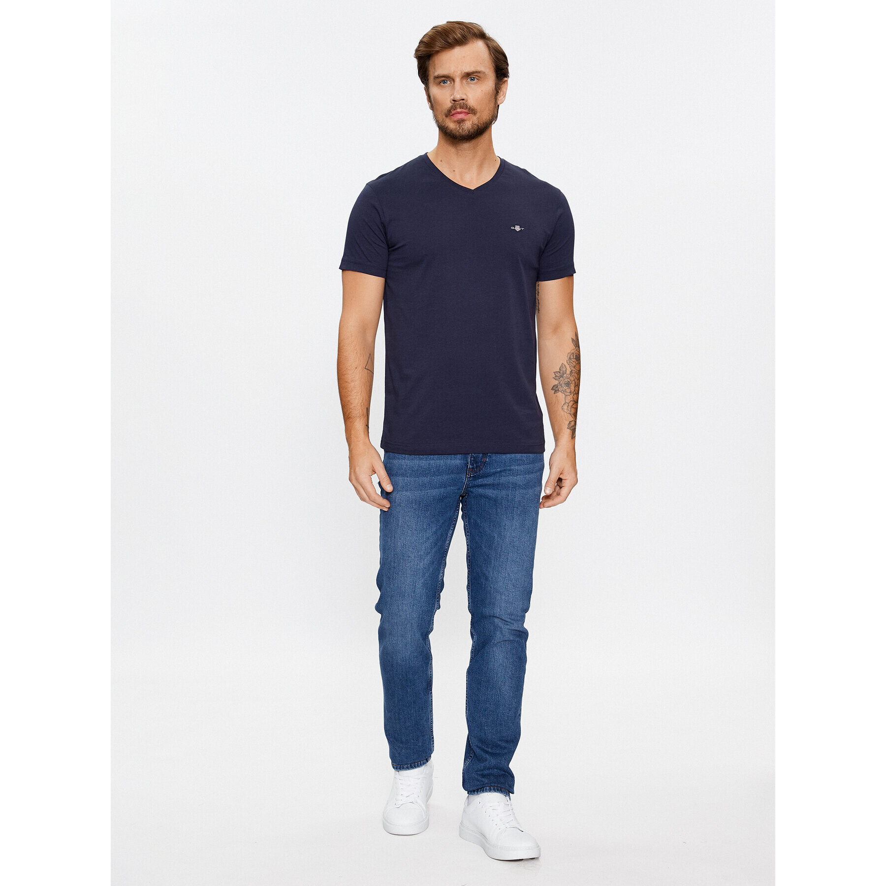 Gant Tričko Slim Shield V-Neck 2003186 Tmavomodrá Slim Fit - Pepit.sk