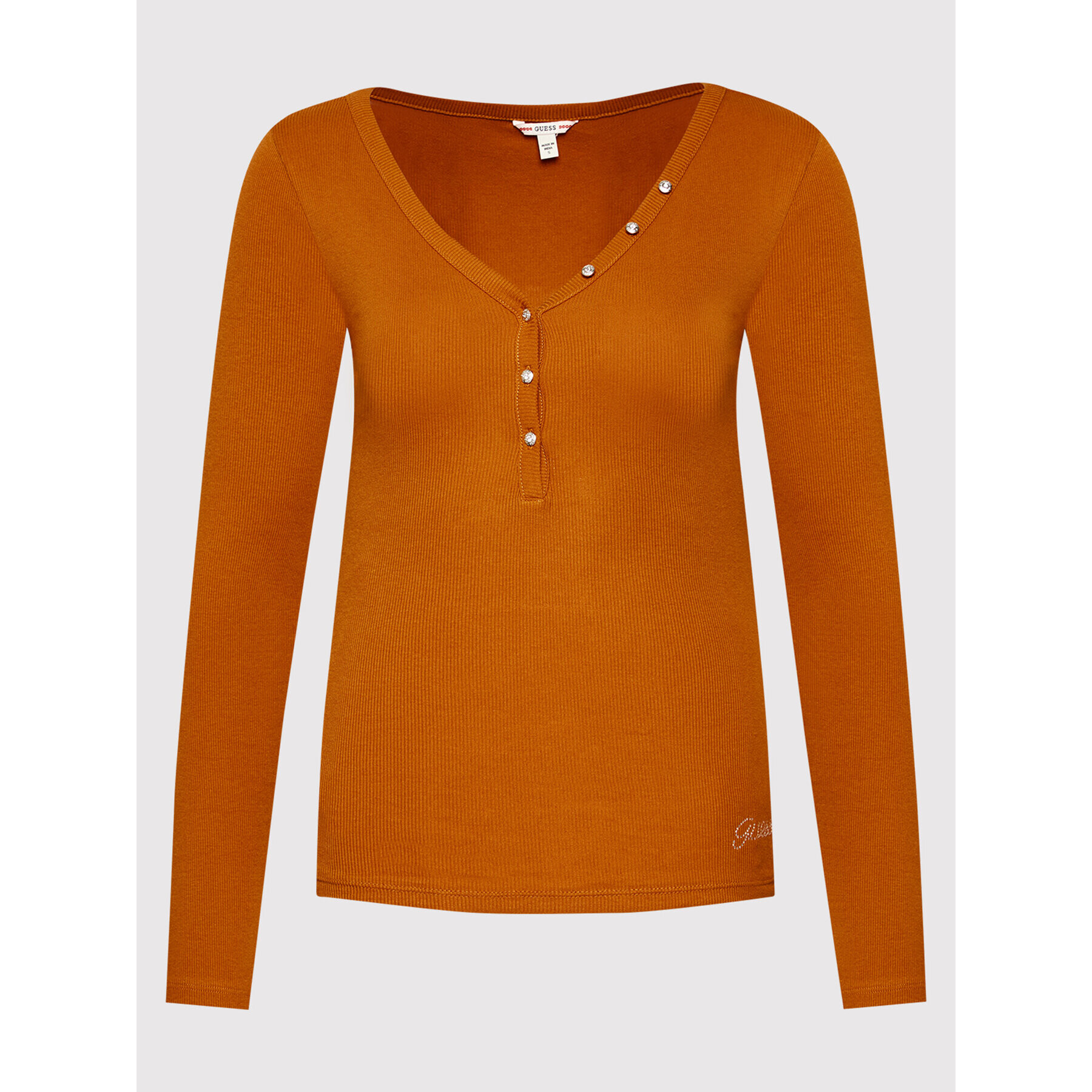 Guess Blúzka Henley W0BP1S R9I51 Oranžová Slim Fit - Pepit.sk