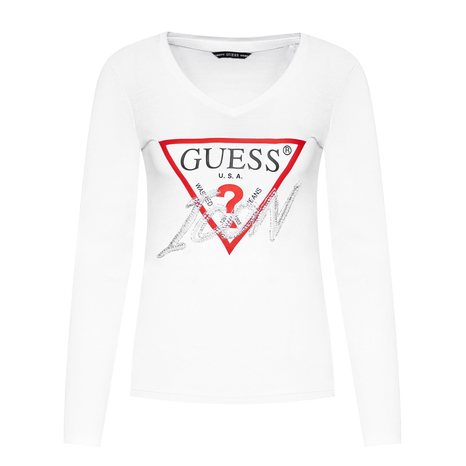 Guess Blúzka Icon W0BI04 K1810 Biela Slim Fit - Pepit.sk