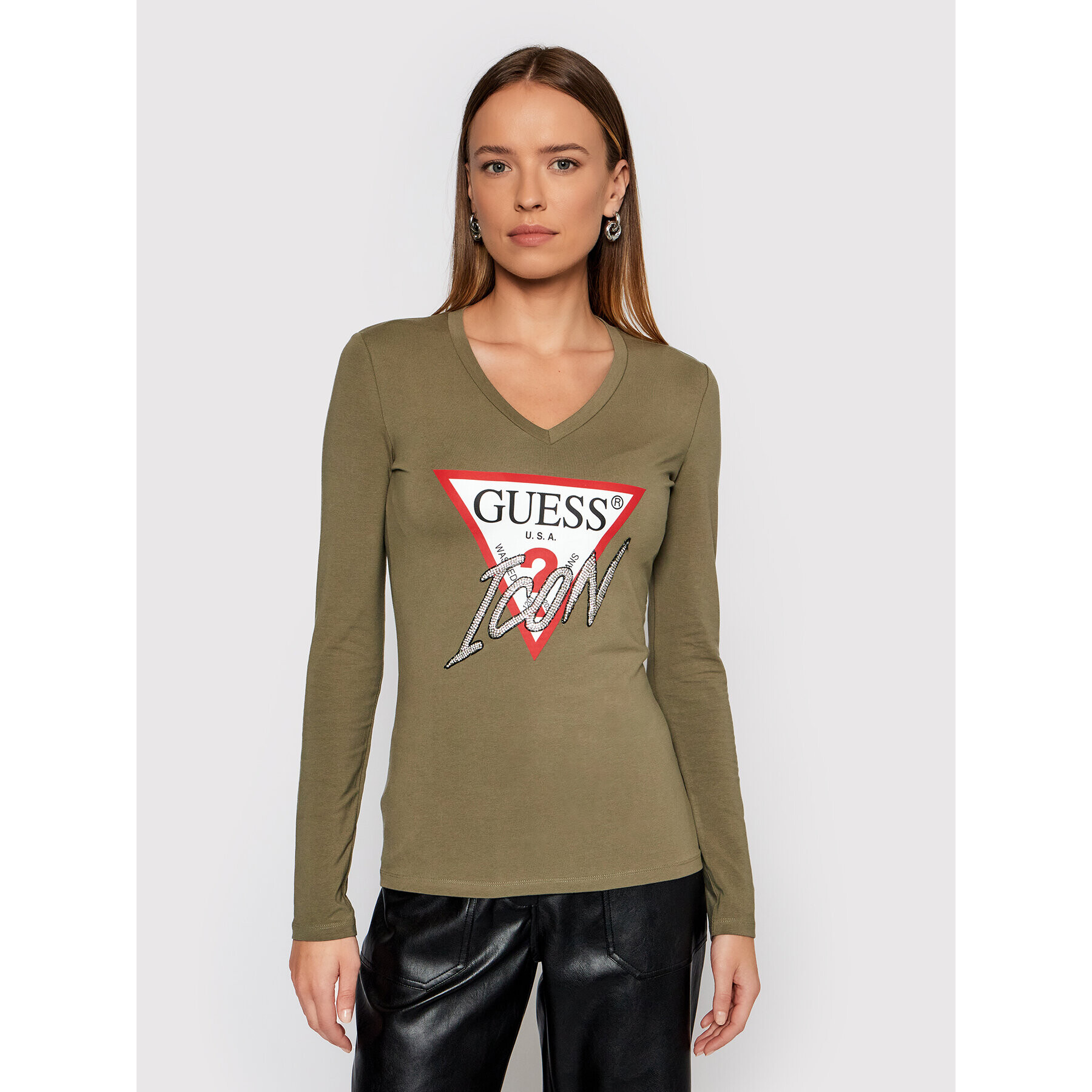 Guess Blúzka Icon W1BI21 J1311 Zelená Regular Fit - Pepit.sk