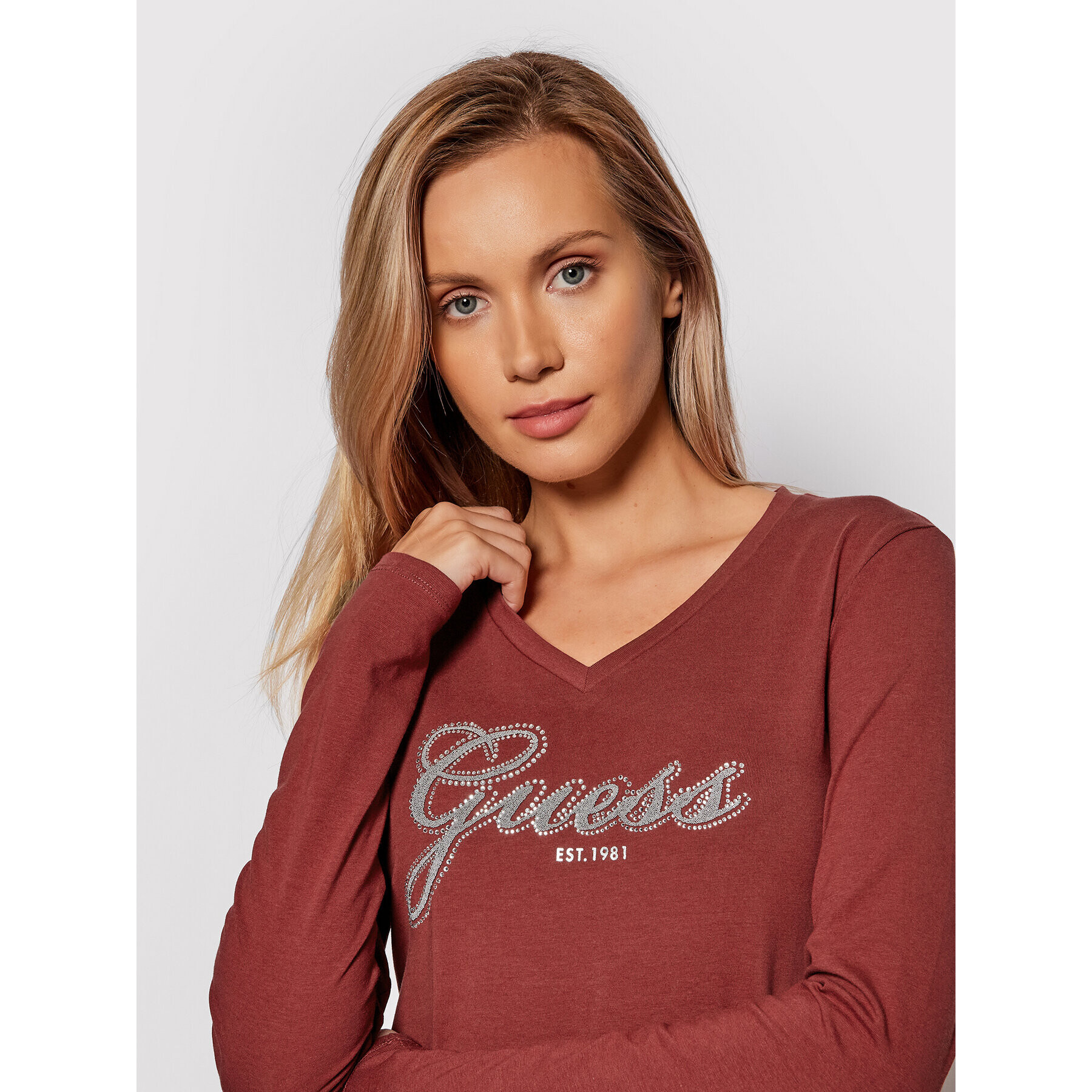 Guess Blúzka Iradi W1BI01 J1311 Hnedá Regular Fit - Pepit.sk