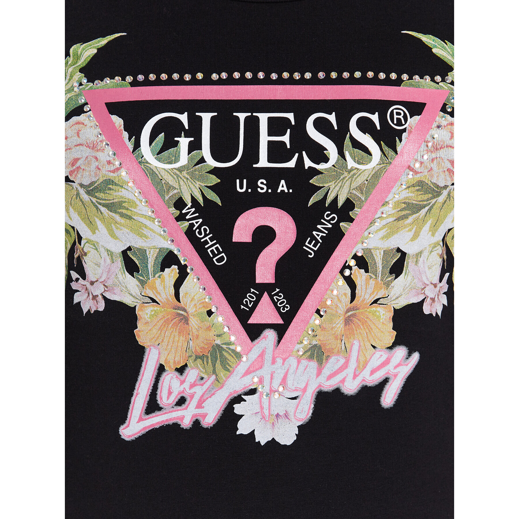 Guess Blúzka Triangle Flowers W3GI48 J1314 Čierna Slim Fit - Pepit.sk