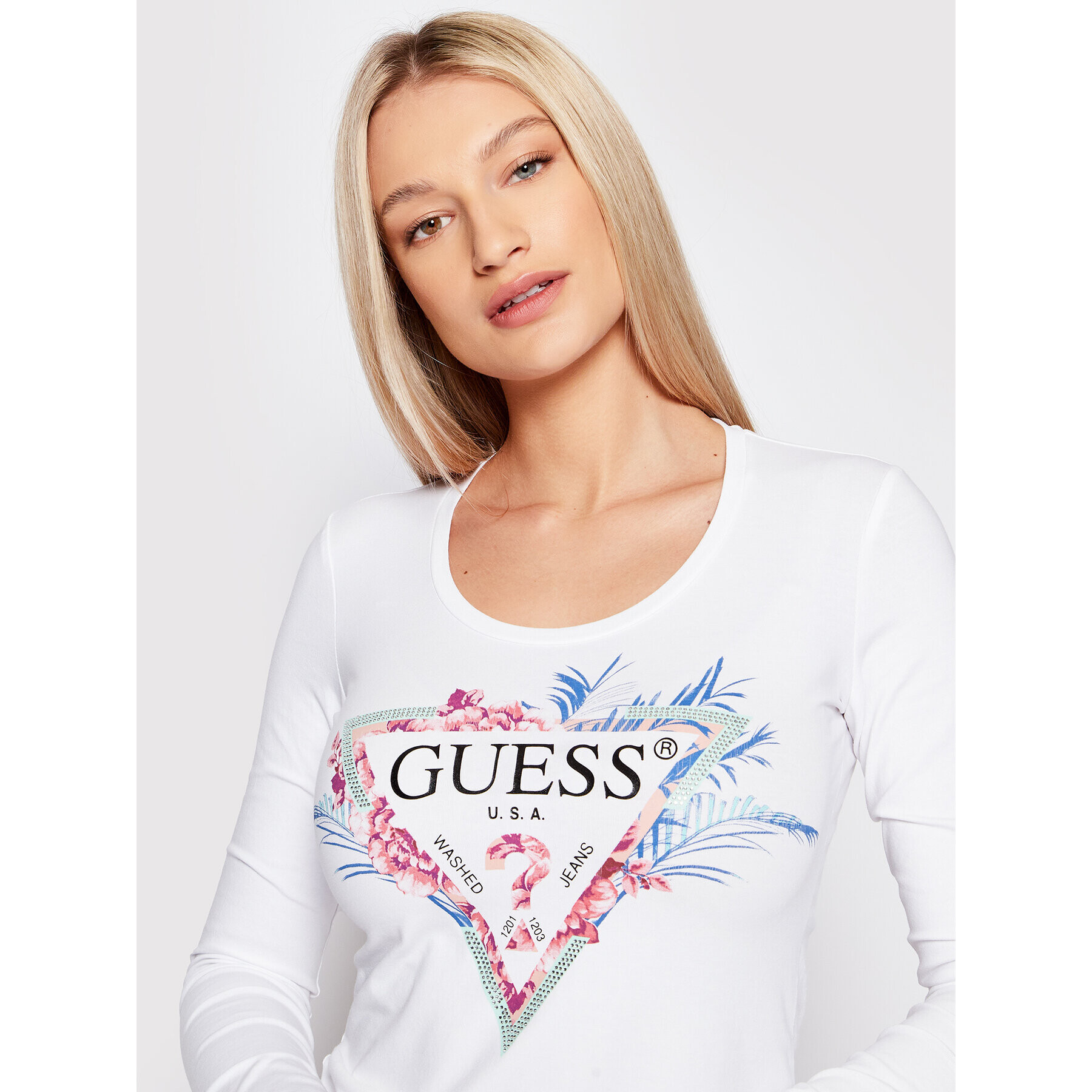 Guess Blúzka W2GI07 J1311 Biela Slim Fit - Pepit.sk