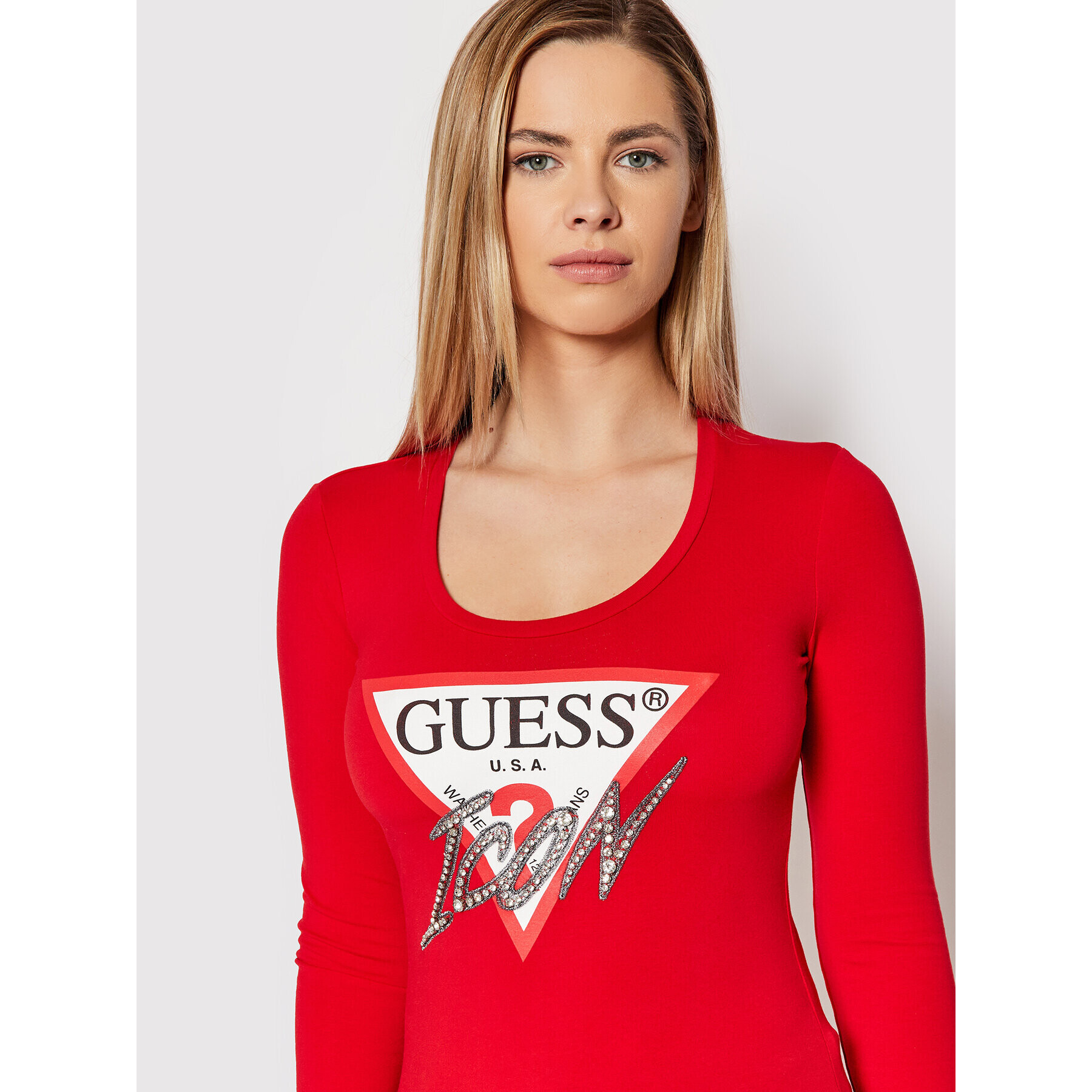 Guess Blúzka W2RI19 J1311 Červená Slim Fit - Pepit.sk