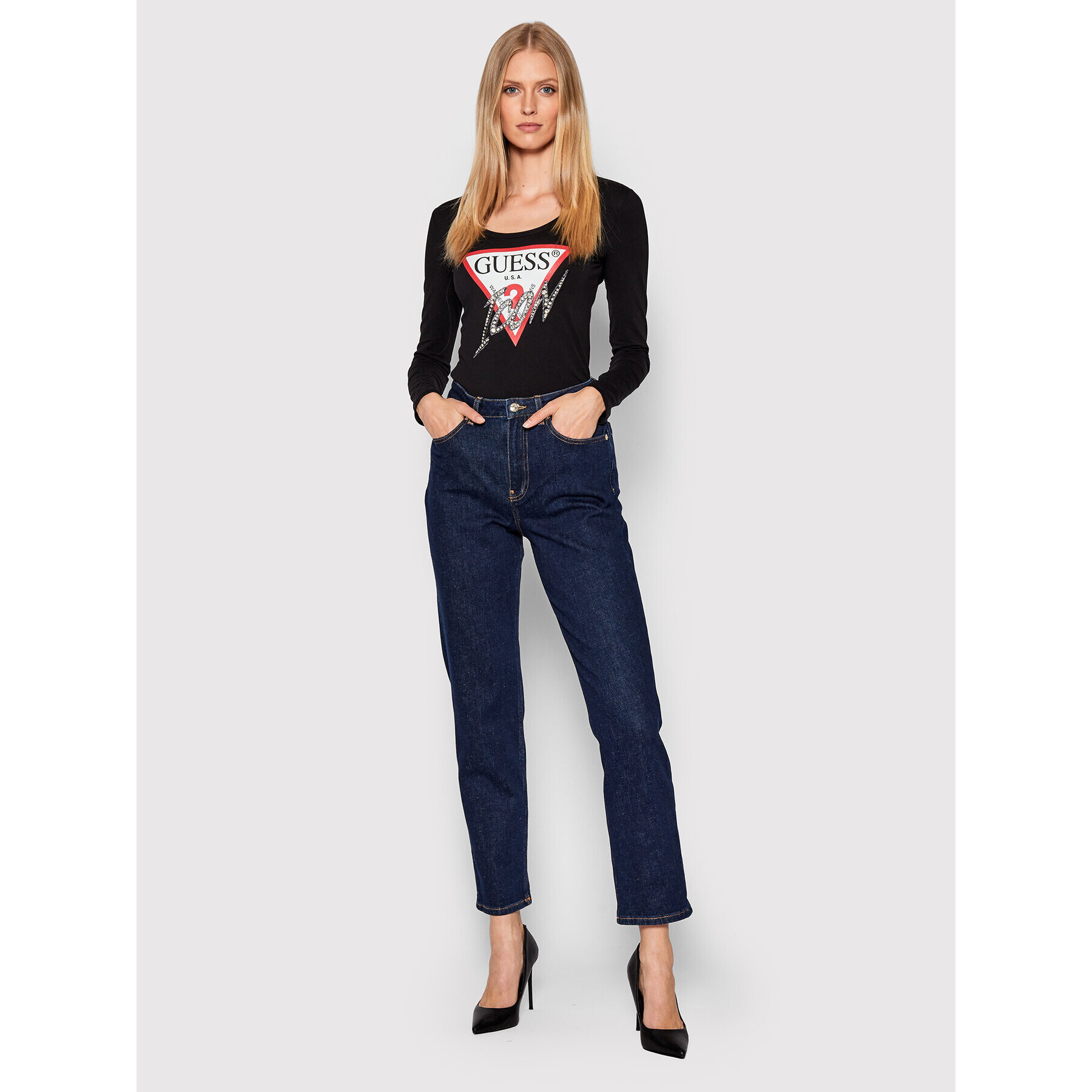 Guess Blúzka W2RI19 J1311 Čierna Slim Fit - Pepit.sk