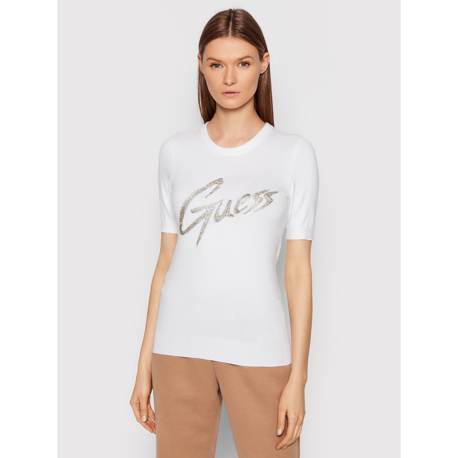 Guess Blúzka W2RR28 Z2NQ0 Biela Slim Fit - Pepit.sk