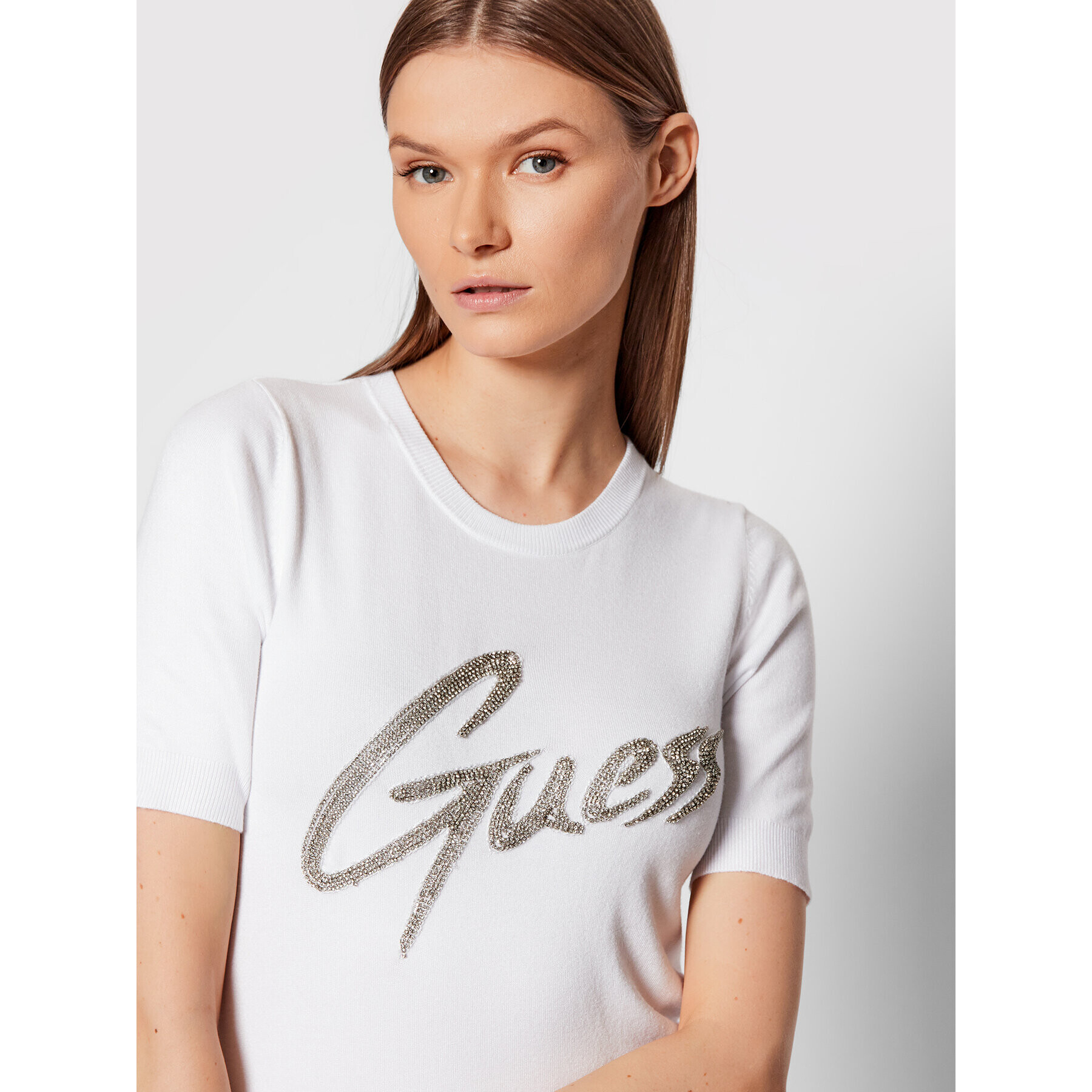 Guess Blúzka W2RR28 Z2NQ0 Biela Slim Fit - Pepit.sk