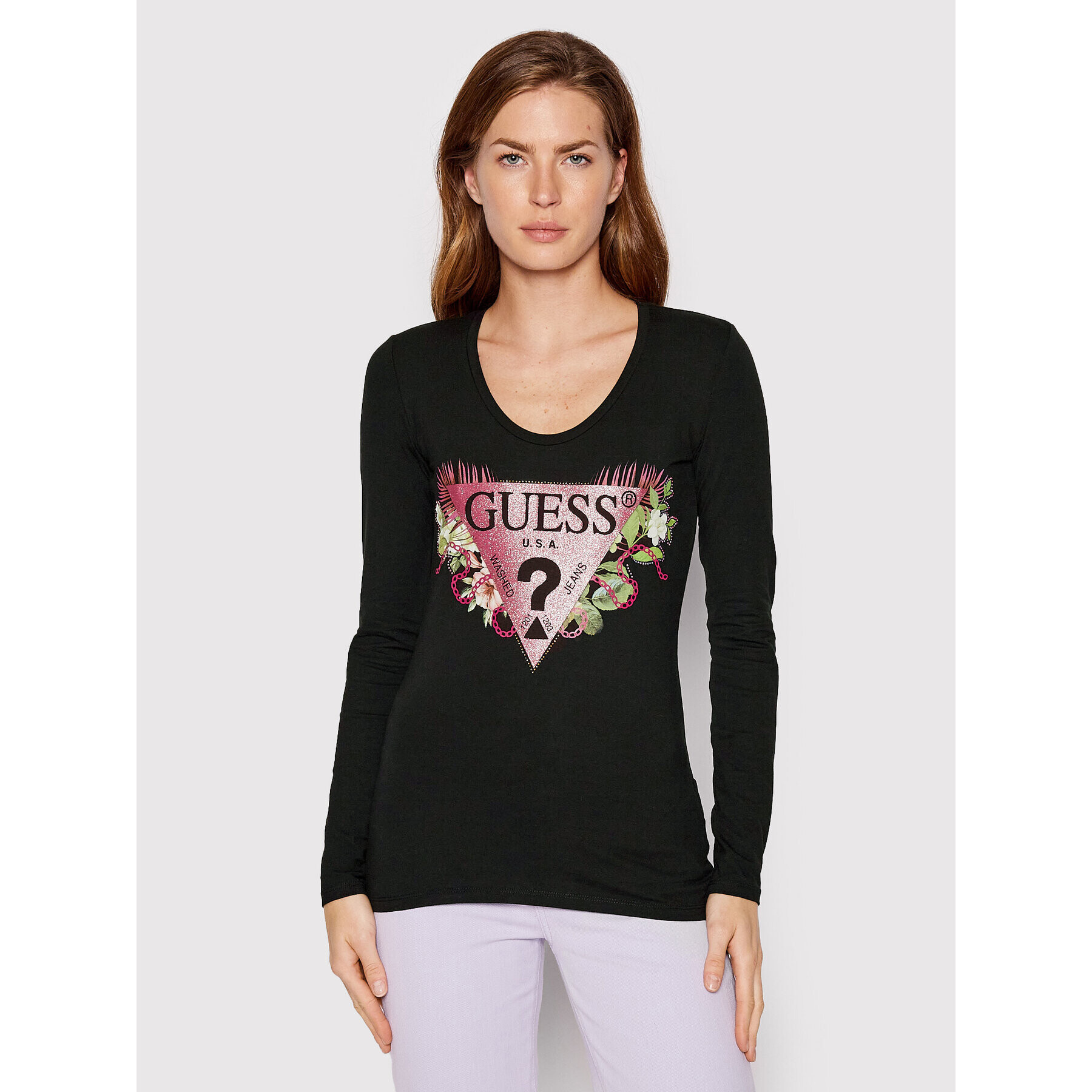 Guess Blúzka W2YI36 J1311 Čierna Slim Fit - Pepit.sk