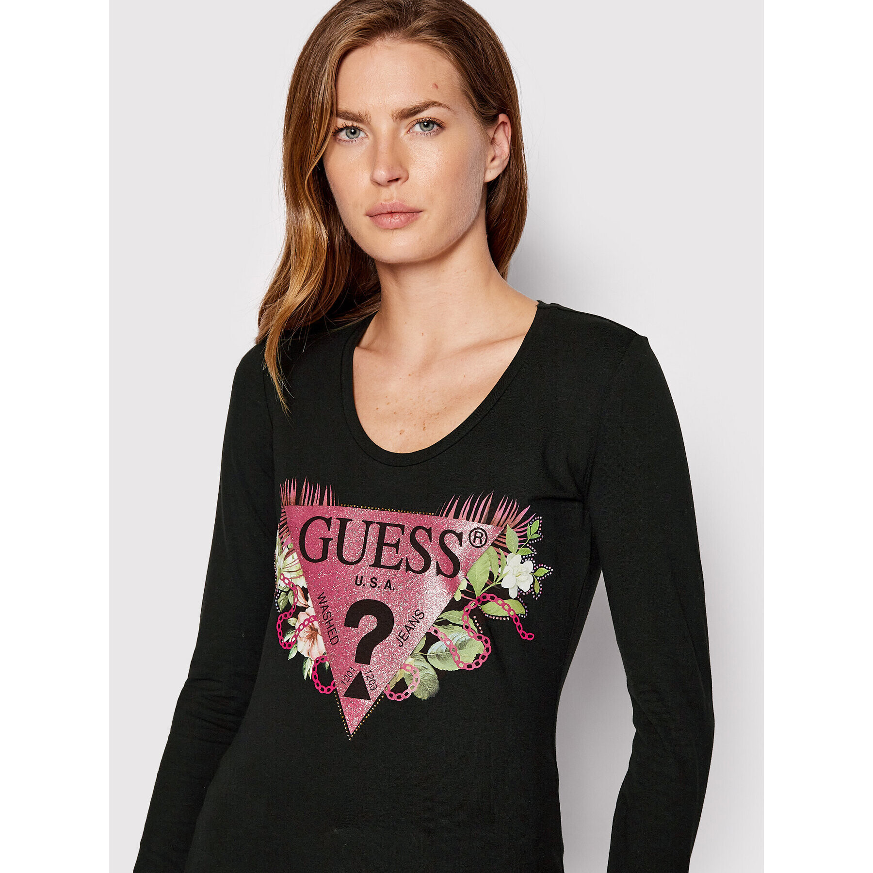 Guess Blúzka W2YI36 J1311 Čierna Slim Fit - Pepit.sk