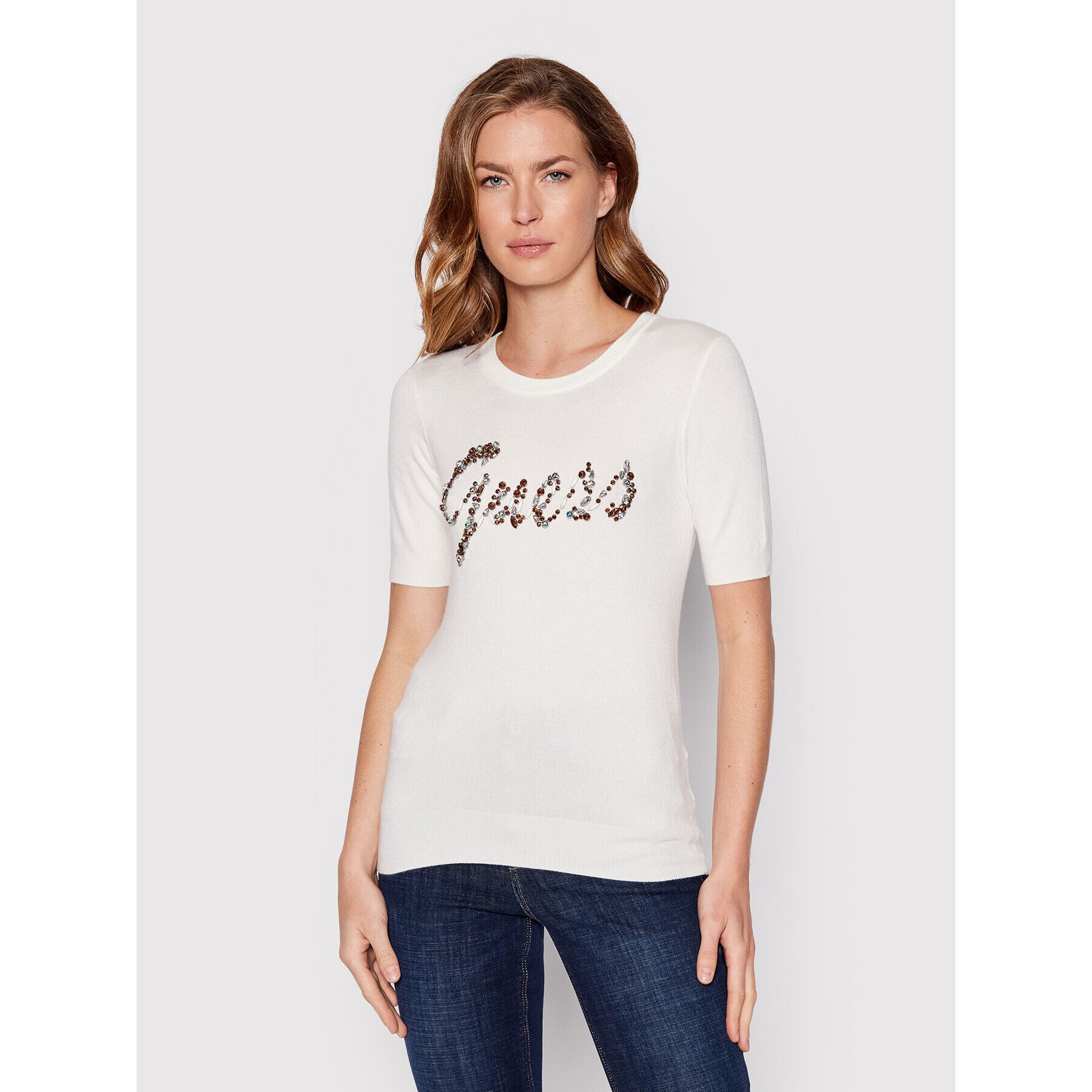 Guess Blúzka W2YR28 Z2NQ0 Biela Slim Fit - Pepit.sk