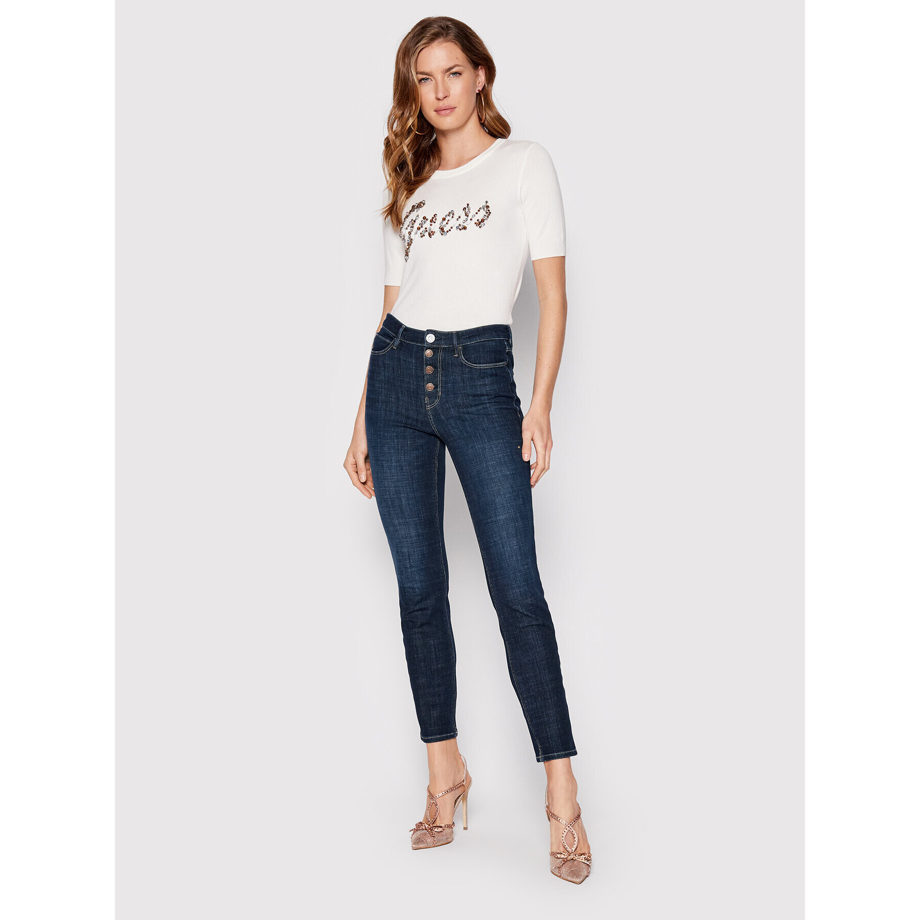 Guess Blúzka W2YR28 Z2NQ0 Biela Slim Fit - Pepit.sk