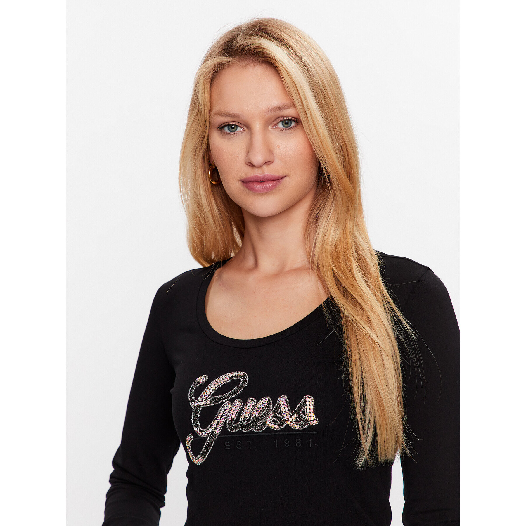 Guess Blúzka W3YI37 J1314 Čierna Slim Fit - Pepit.sk